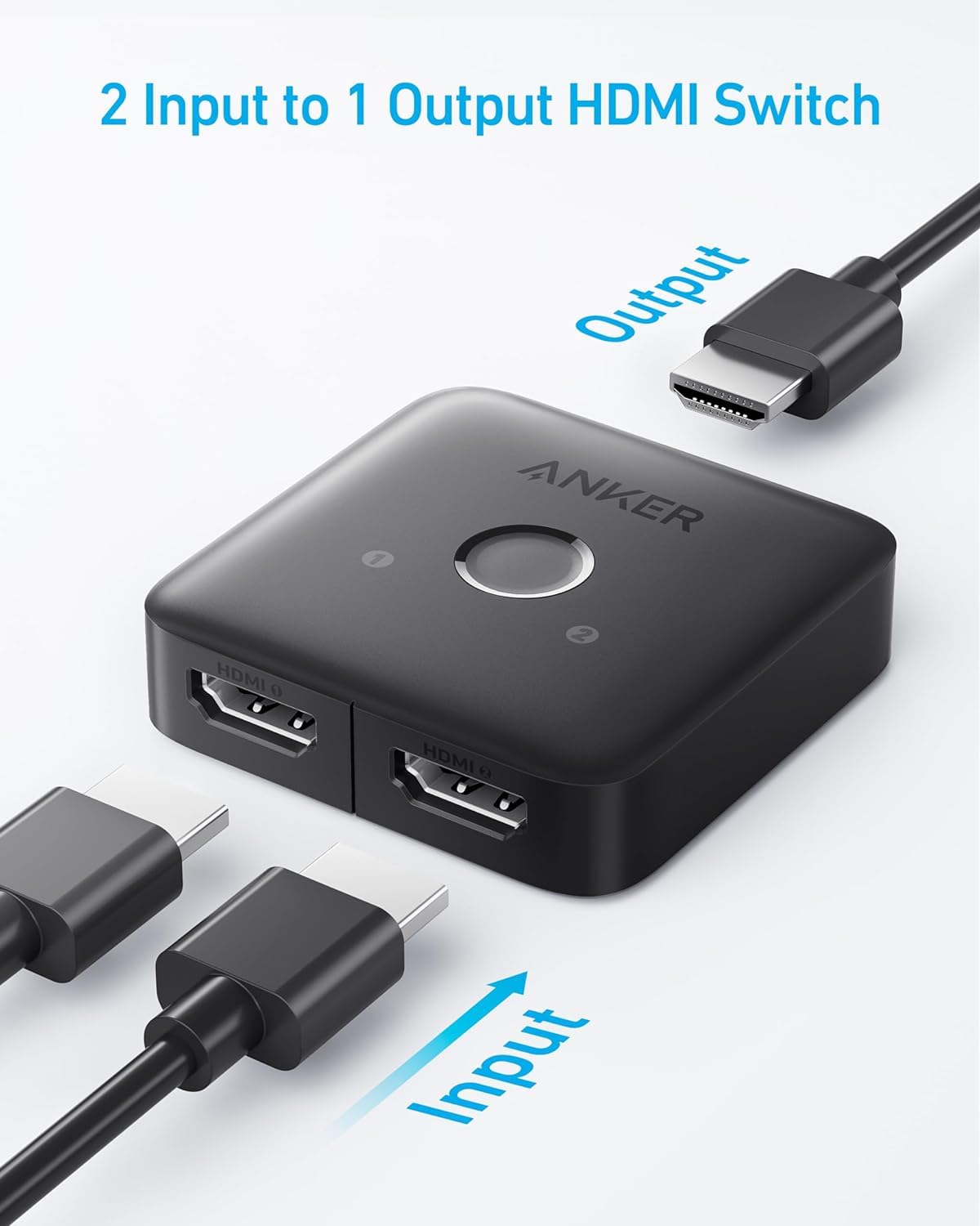 Anker HDMI Switch, 4K@60Hz HDMI Switcher, 2 in 1 Out with Smooth Finish, Supports HDR, 3D, Dolby, Compatible with Laptops, PC, Xbox Series, PS5 / PS4, Projector, and More