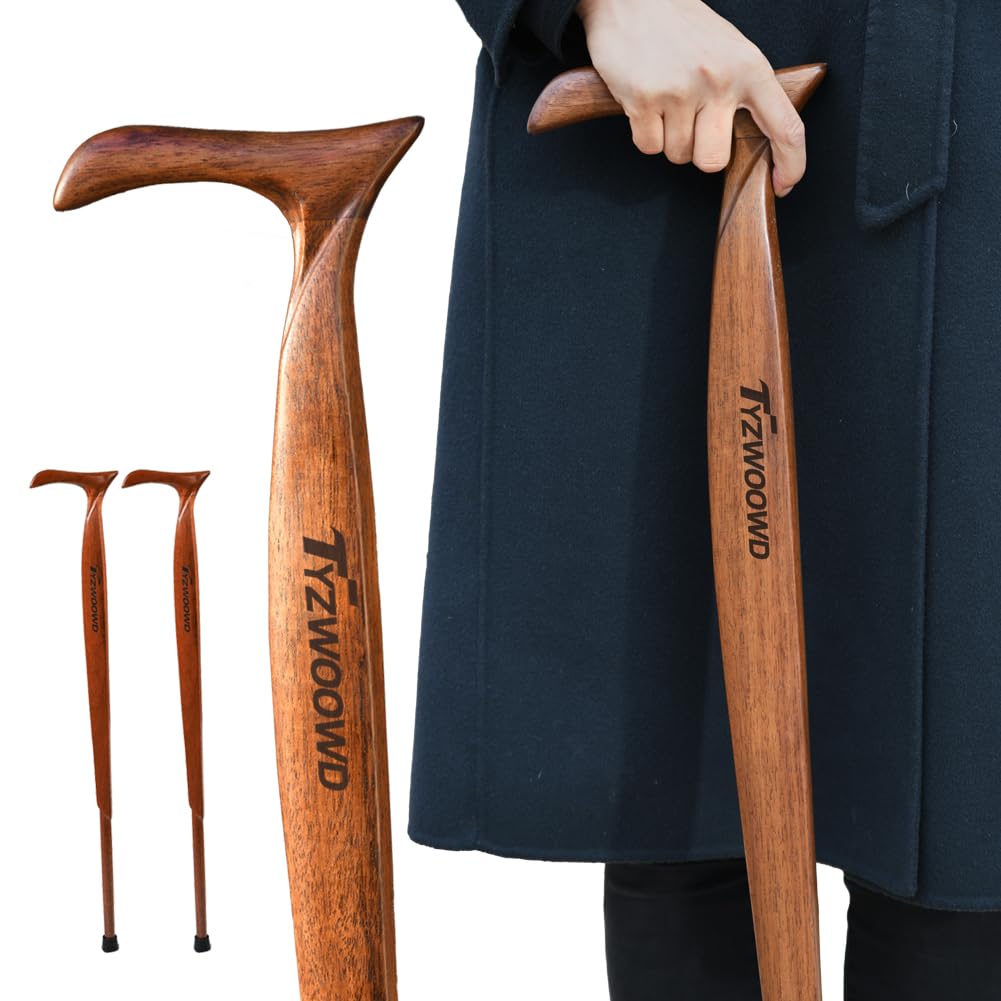 TYZWOOWD Walking Canes for Men, Wooden Sticks for Seniors, Handcrafted, Ergonomic, Wood Wax Oil Coating Walking Canes for Senior Balance, Crutches for Adults - Great Gift Idea