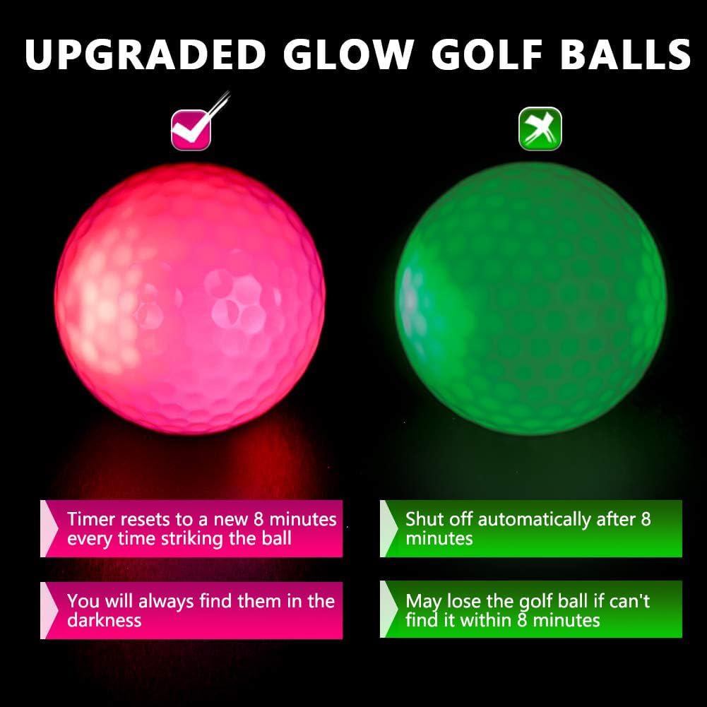 THIODOON Glow in The Dark Golf Balls Light up Led Golf Balls Night Golf Gift Sets for Men Kids Women 6 Pack (6 Colors in one)