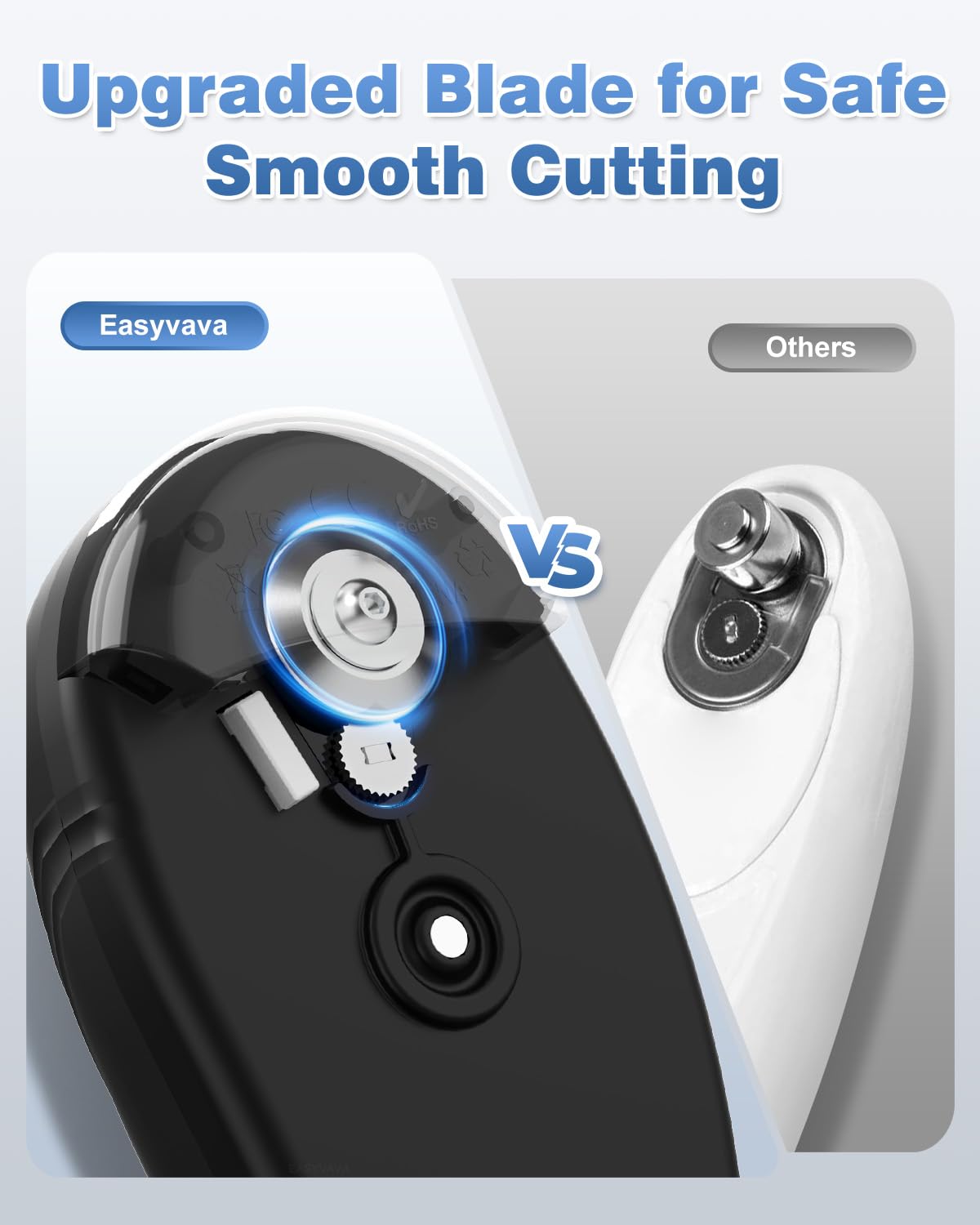 Easyvava Rechargeable Electric Can Opener for Seniors, One-Touch Automatic Can Openers Smooth Edge for Kitchen,with 2000mAh Battery,Handsfree Portable for Any Size Cans (Black)