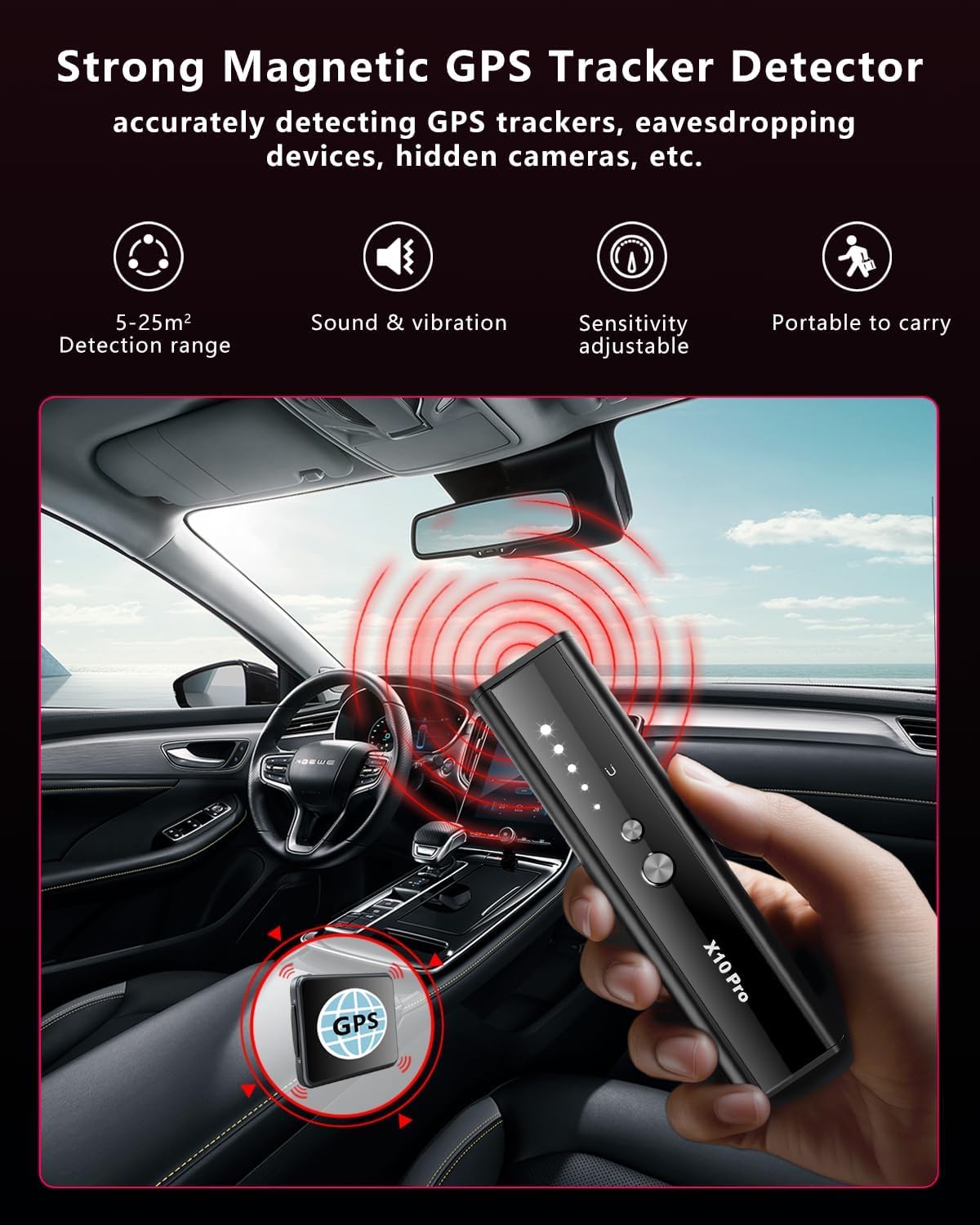 Hidden Camera Detectors X10 Pro, Accurate Anti Spy Camera/ Bug Sweeper/ GPS Tracker Detector Hidden Camera Finder with Flashlight, Hidden Devices Detector for Hotels Travel Airbnb Car Office (Silver)