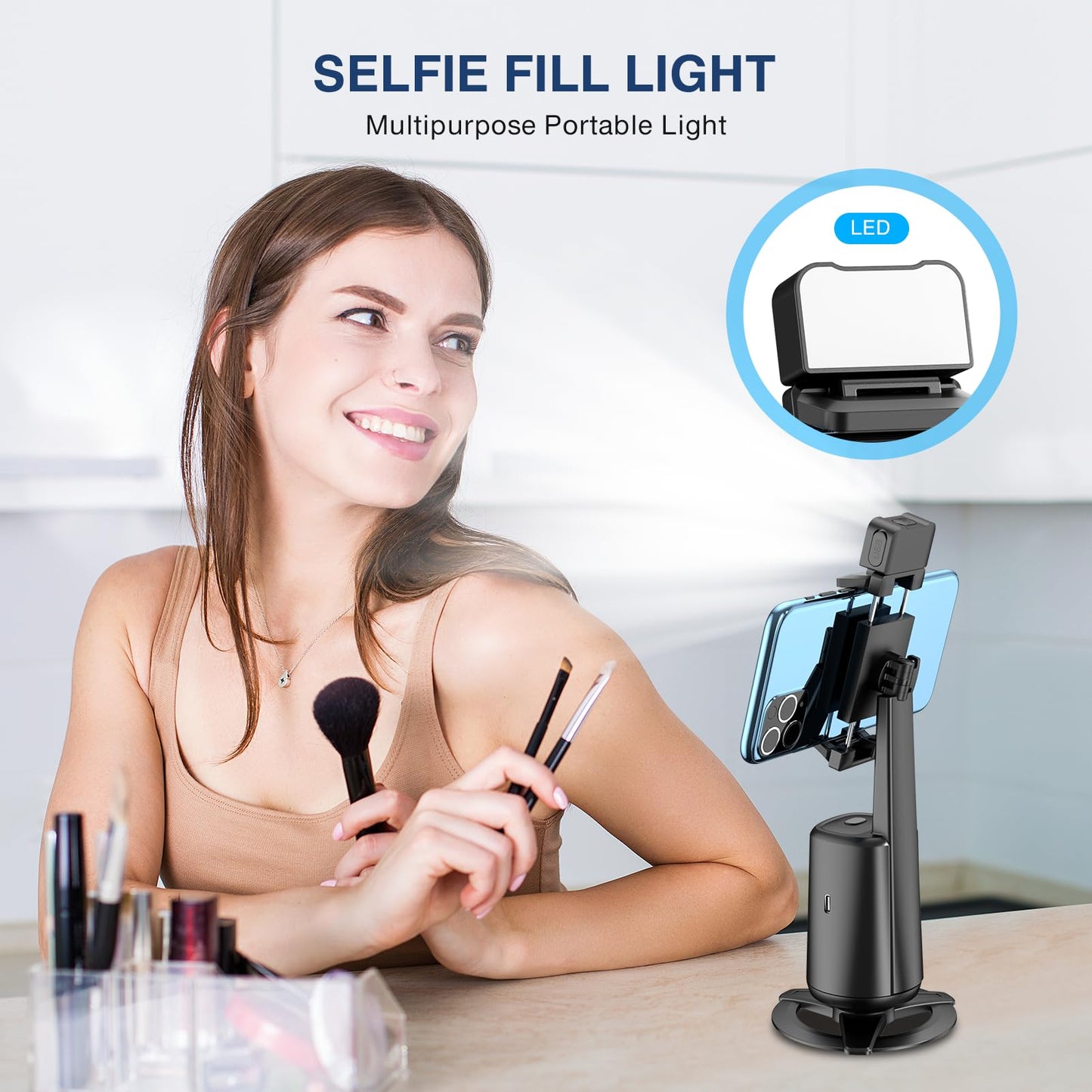 Auto Face Tracking Tripod 360° Rotating Auto Tracking Phone Stand, No App, Phone Camera Stand with Remote and Gesture Control, Rechargeable Smart Shooting Stand for Live Video Recording Tiktok(Black)