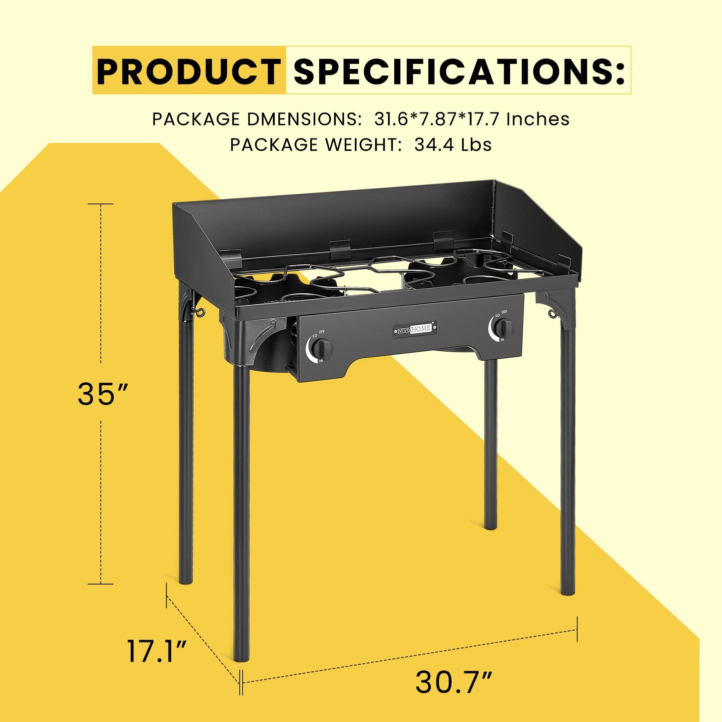 VIVOHOME 150,000 BTU Double Burner Propane Stove, Heavy-Duty Outdoor Portable Camp Stove with Windscreen & Detachable Legs for Camping, Backyard, BBQ Cookouts