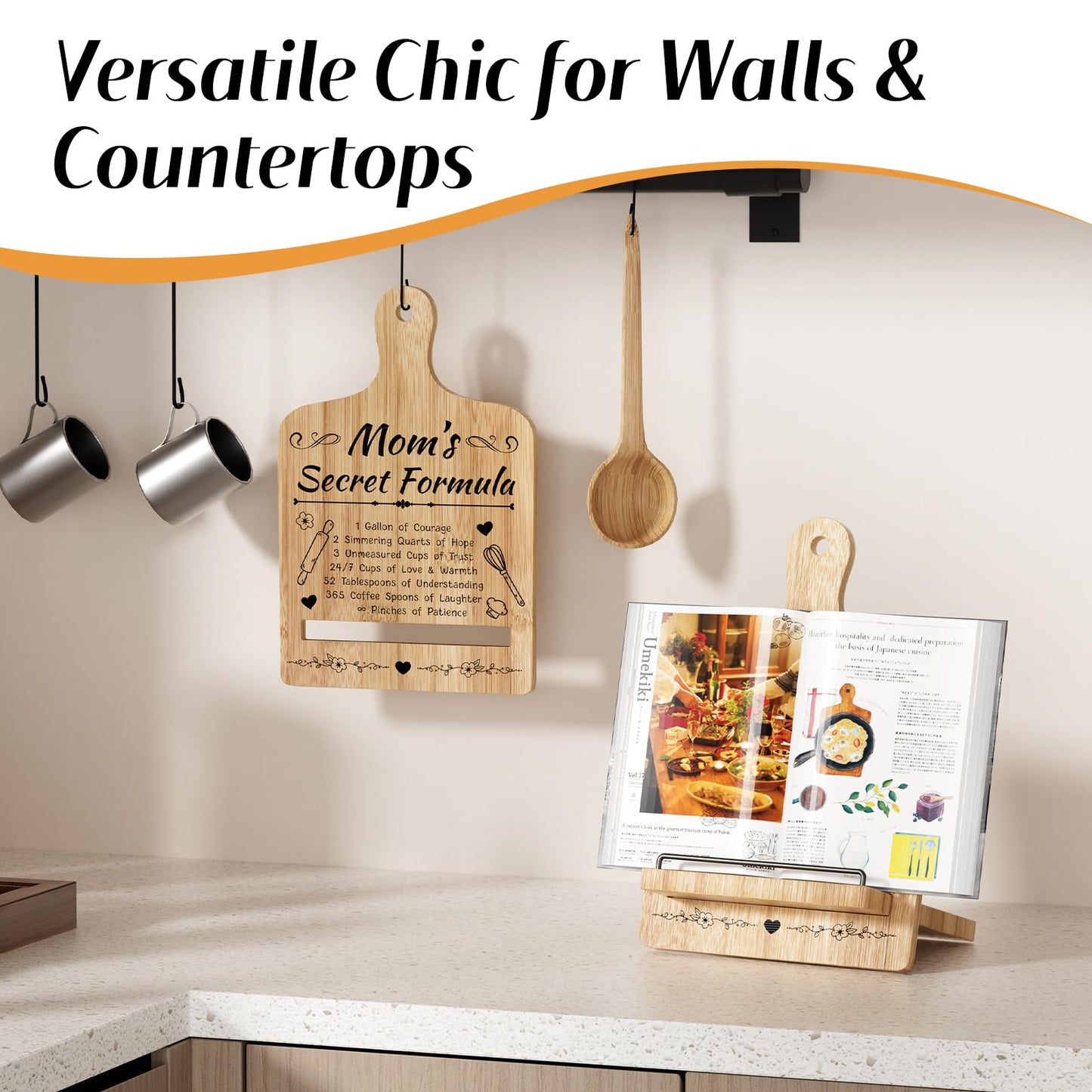 Mothers Day Gifts for Mom, Mom Gifts from Daughters, Mother's Day Gifts Ideas, Mom Birthday Gifts, Mothers Day Kitchen Gadgets, Cookbook Stand for Kitchen Counter, Recipe Cook Book Holder (with Card)