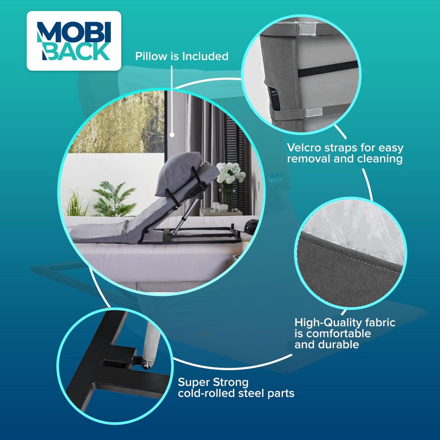 Electric Lifting Backrest for Bed by Mobi-Back, Medical Back Pillow with Electric Pump System, Electric Lifting Bed Backrest, Used by Pregnant Women, Elderly for Sit-Up In Bed - Gen 2.