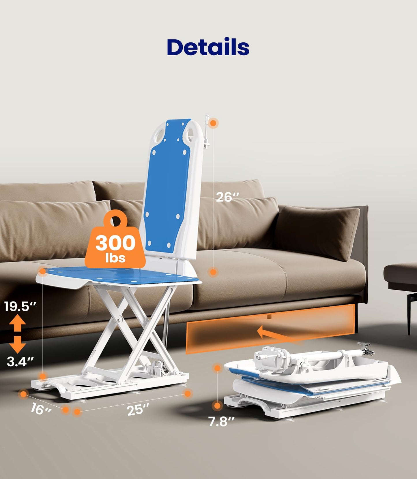 MAIDeSITe Electric Chair Lift, Stand Up Independently from Floor, Support Up to 300 LBS, Floor Lift for Elderly, FSA HSA Eligible, JC35M3