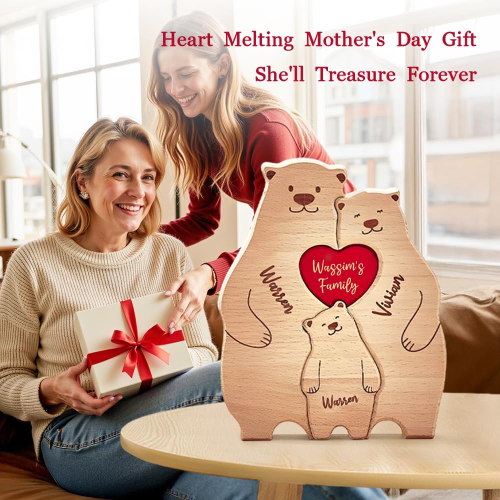 Personalized Wooden Cute Bear Puzzle with 2-6 Family Name, We are Custom Family Member Names Puzzle Home Gifts, Ideal Gift for Mother's Day, Fatherās Day, House Warming Decor, Unique Gift for Mom&Dad