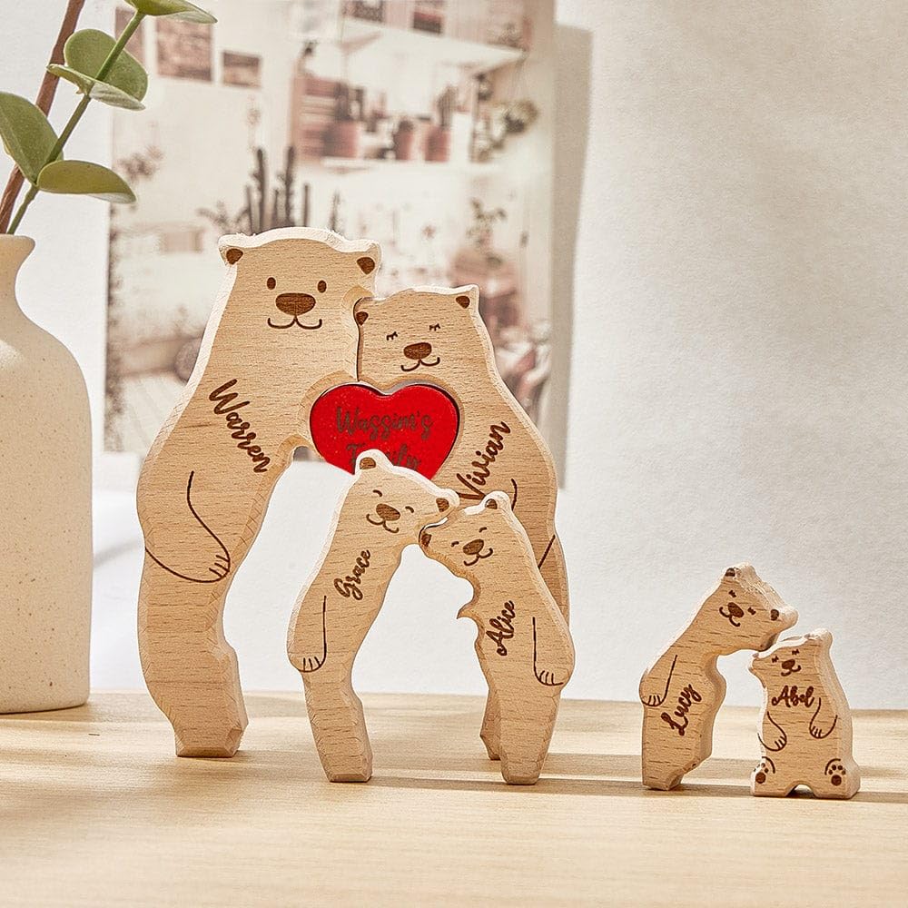 Personalized Wooden Cute Bear Puzzle with 2-6 Family Name, We are Custom Family Member Names Puzzle Home Gifts, Ideal Gift for Mother's Day, Fatherās Day, House Warming Decor, Unique Gift for Mom&Dad