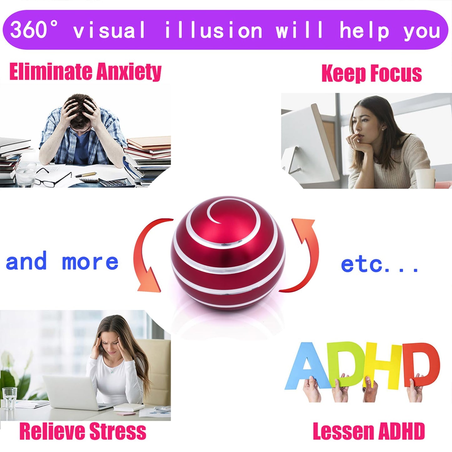 Desk-Kinetic-Toys Cool-Gadgets for Fidget: Cool-Stuff-Thing Game Toy for Adult Teen Children Kid, Stress Relief Optical-Illusion Gifts for Office School Home Man Women Christmas Spinning 180 Seconds