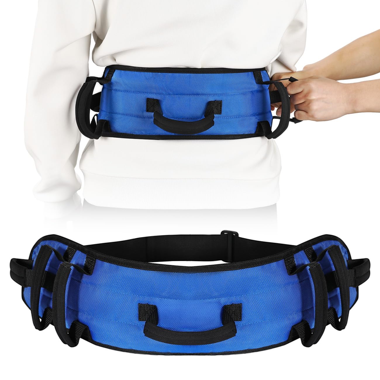 Gait Belt for Senior with 7 Handles, Rhino Valley 59" Anti-Slip Gate Belts Medical for Elderly, Transfer Belt with Quick Release Buckle, Elderly, Physical, Handicap, Bariatric Therapy, Blue & Black