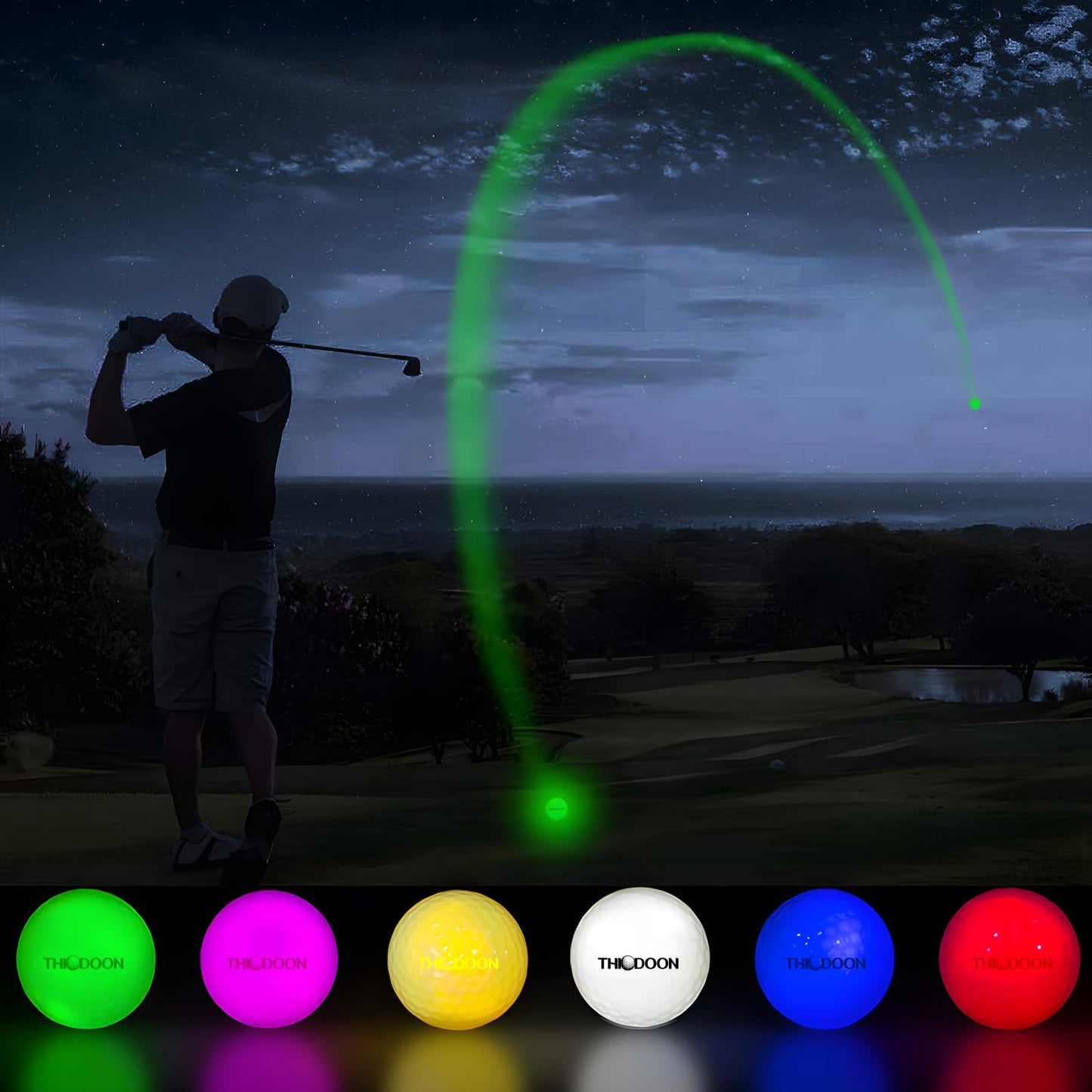 THIODOON Glow in The Dark Golf Balls Light up Led Golf Balls Night Golf Gift Sets for Men Kids Women 6 Pack (6 Colors in one)