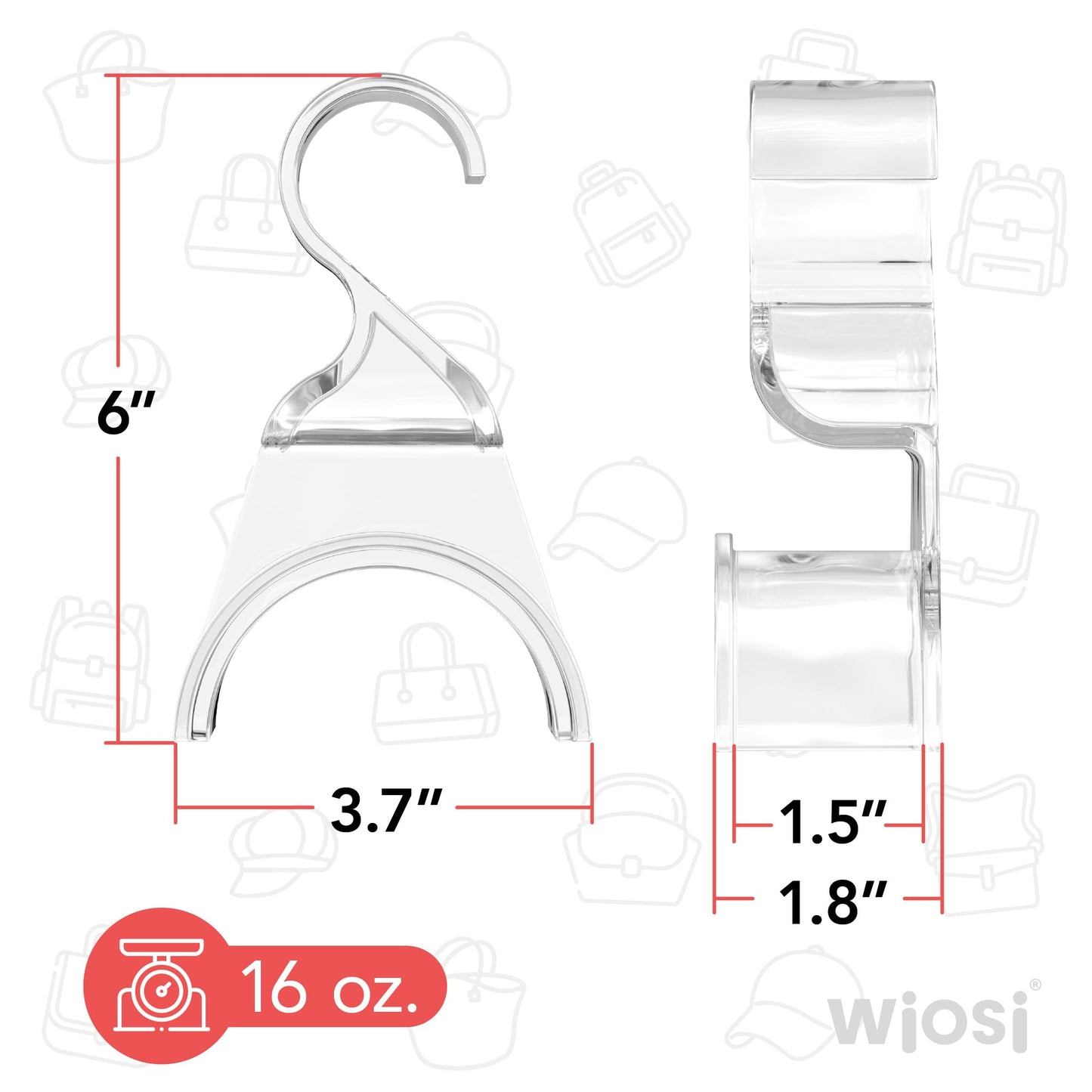 Wiosi Premium Clear Purse Hanger Closet Set of 3 - Durable Acrylic Organizers and Storage Bag Hanger for Luxury Closet - Purse Hanger Holder for Handbags, Premium Backpack Purse Hooks