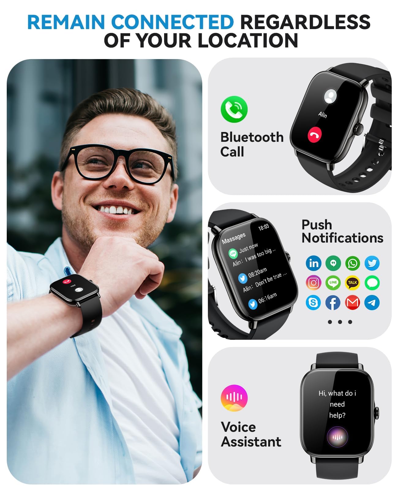 Smart Watch for Women Men- Answer/Make Call, 2025 IP68 Waterproof Fitness Step Sleep Tracker Watch with Monitor Activity Counter Smartwatch for Andriod iPhone iOS Samsung Compatible