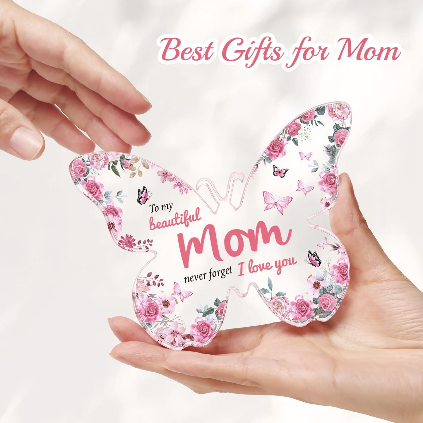 Mothers Day Gifts for Mom from Daughter Son: Eletorot Unique Mom Birthday Gifts, Butterfly-Shaped Acrylic Keepsake Decorations, 5x3.8 inch Christmas Presents Ideas for Love Mom Grandma Wife