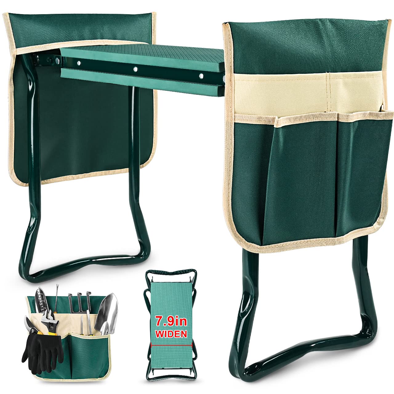 KVR Upgraded Garden Kneeler and Seat with Thicken & Widen Soft Kneeling Pad,Heavy Duty Foldable Gardener Stool with 2 Tool Pouches,Gardening Gifts for Women Mom Men Seniors¡…