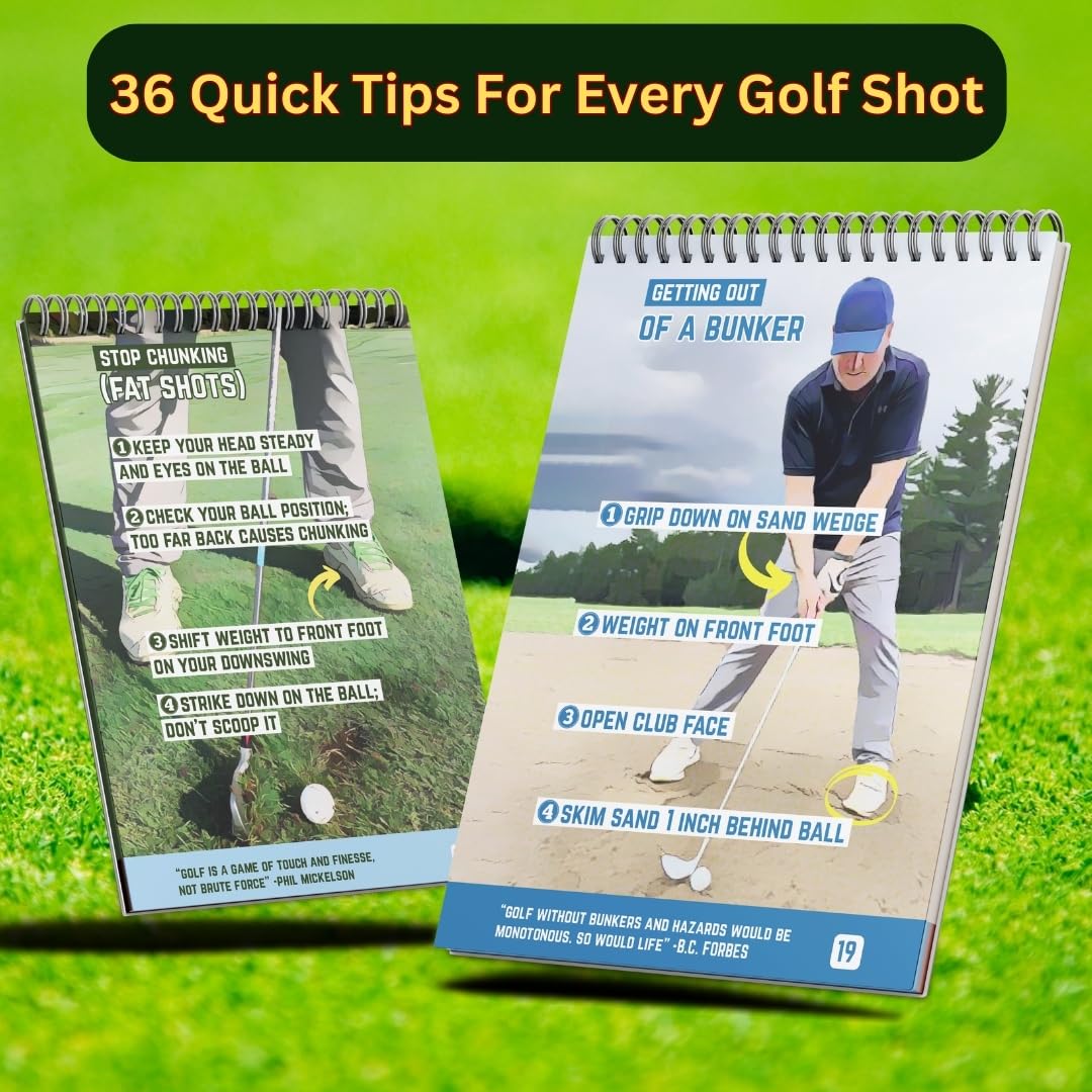 Golf Cheat Sheets β Guide for Golf Swing Improvement - 175+ Essential Tips for 36 Different Shots β Waterproof and Durable Pocket Golf Training Aid - Ultimate Golf Accessories for Golf Swing Training
