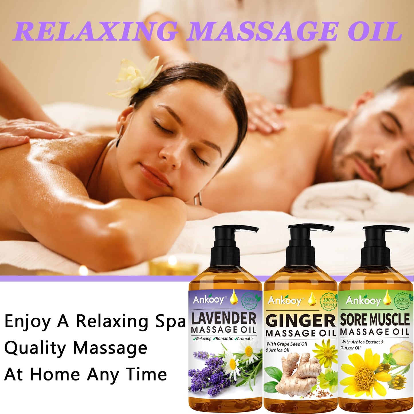Mothers Day Gifts for Wife-3 Pack Massage Oil for Massage Therapy,Sore Muscle Arnica Oil & Lavender Oil & Ginger Oil Lymphatic Drainage & Massage Ball,Gifts for Her Him,Birthday Gifts for Men Women