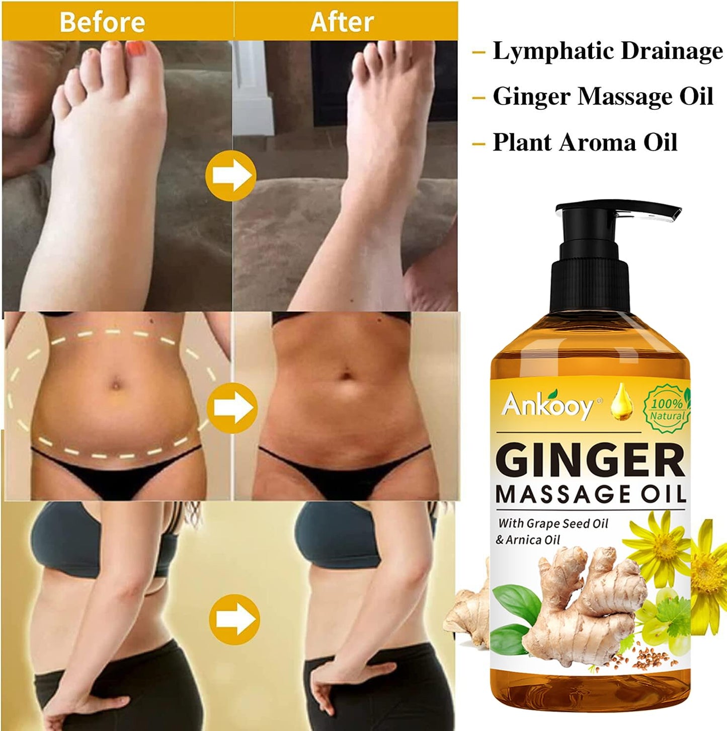 Mothers Day Gifts for Wife-3 Pack Massage Oil for Massage Therapy,Sore Muscle Arnica Oil & Lavender Oil & Ginger Oil Lymphatic Drainage & Massage Ball,Gifts for Her Him,Birthday Gifts for Men Women