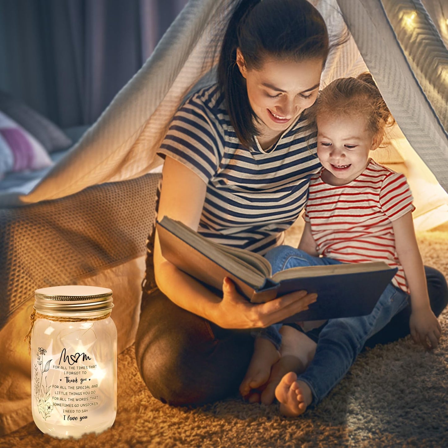 KUCHEY Mothers Day Gifts for Mom from Daughter Son, Mason Jar Night Lights, Birthday Gifts for Mom, Home Decorations Night