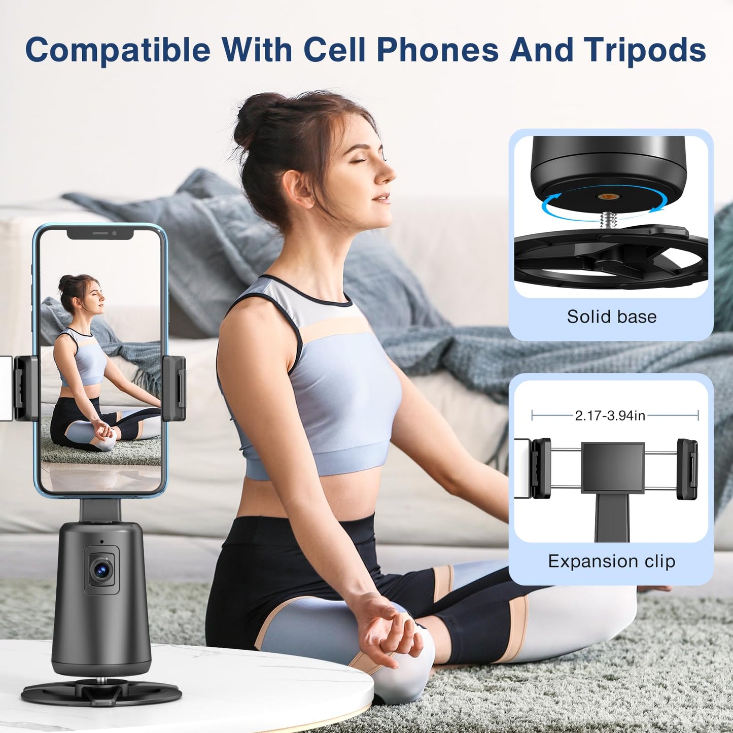Auto Face Tracking Tripod 360° Rotating Auto Tracking Phone Stand, No App, Phone Camera Stand with Remote and Gesture Control, Rechargeable Smart Shooting Stand for Live Video Recording Tiktok(Black)