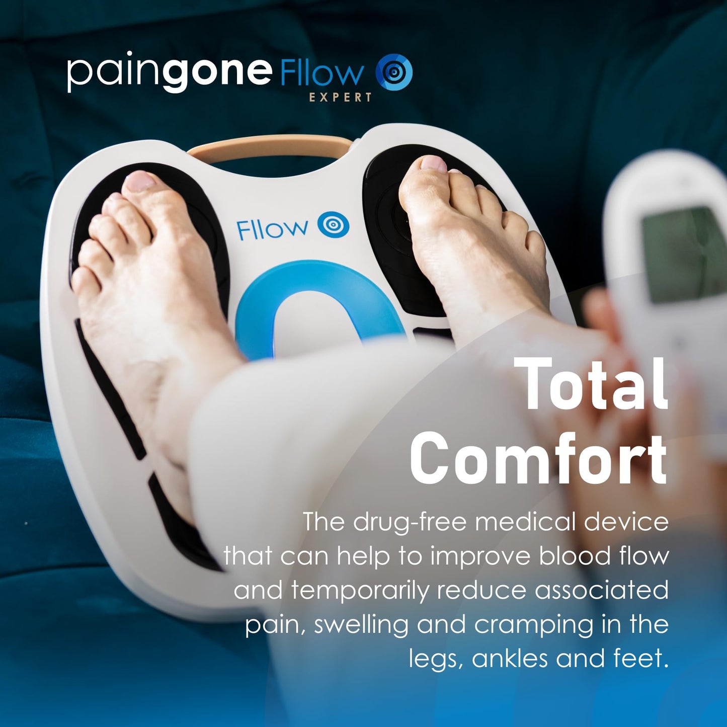 Paingone Fllow EMS Medical Device - Circulation Stimulator - Legs & Feet - 150 Intensity Levels - Muscle Booster Therapy - Remote Control - Relax Muscles & Relieves Pain - Lightweight & Portable