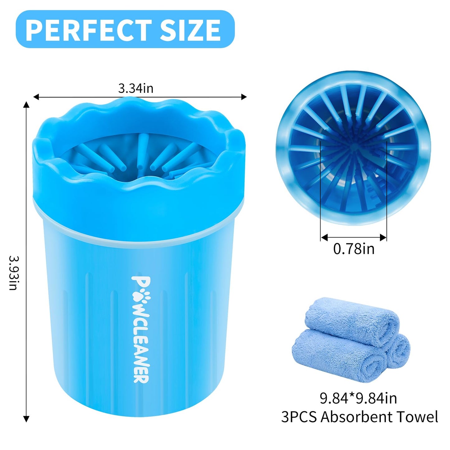 Comotech Dog Paw Cleaner, Portable Dog Paw Washer with 3 Absorbent Towels, Pet Cleaning Silicone Brush for Small Breed Dogs(Blue)
