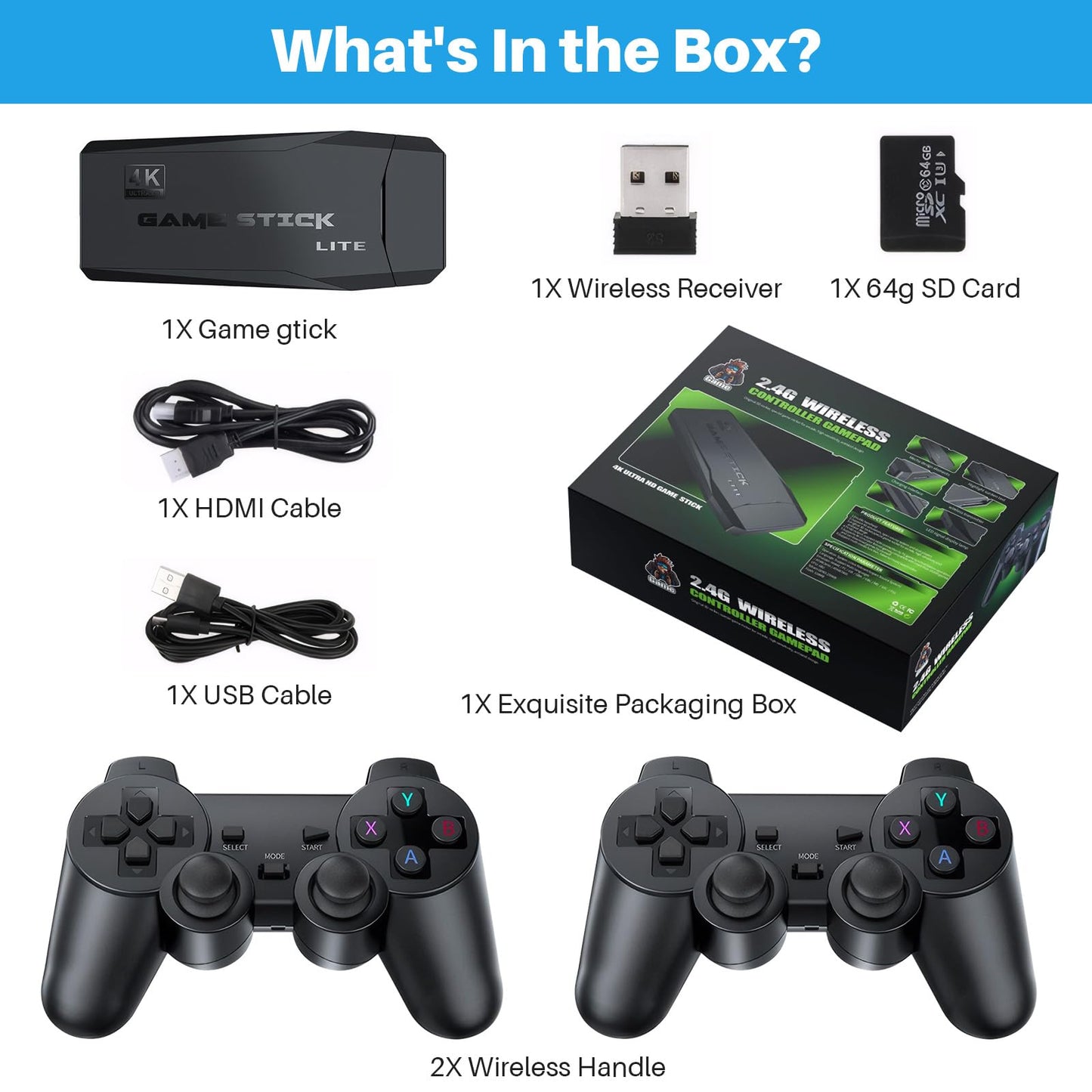 20000+ Games,2025 Newest Home Game Console Wireless Double Handle PSP Arcade Double TV Game Console Plug and Play Video Game Stick, HDMI Output TV, Gift for Kids and Adults (64G)