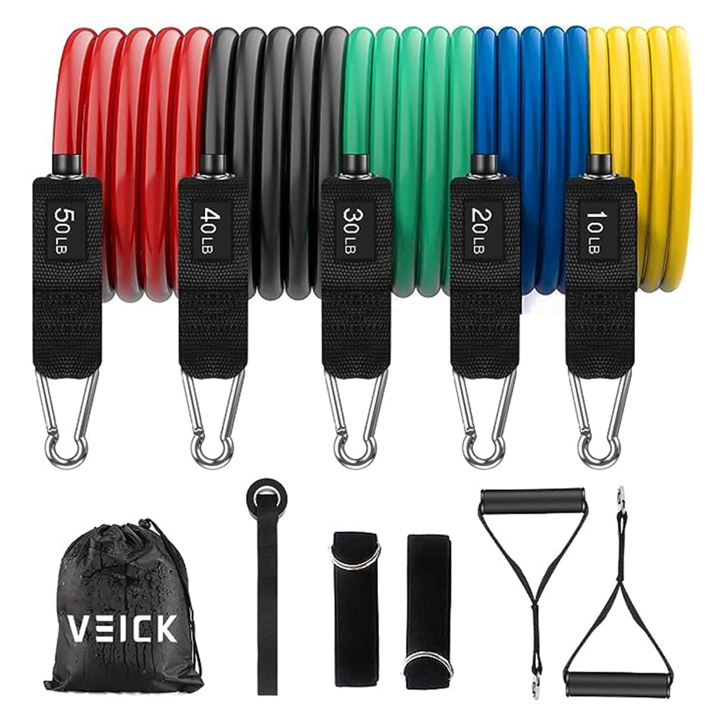 VEICK Resistance Bands, Exercise Bands, Workout Bands Set for Working Out with Handles for Men Women, Elastic Exercising Bands for Fitness Weights Work Out at Home Gym