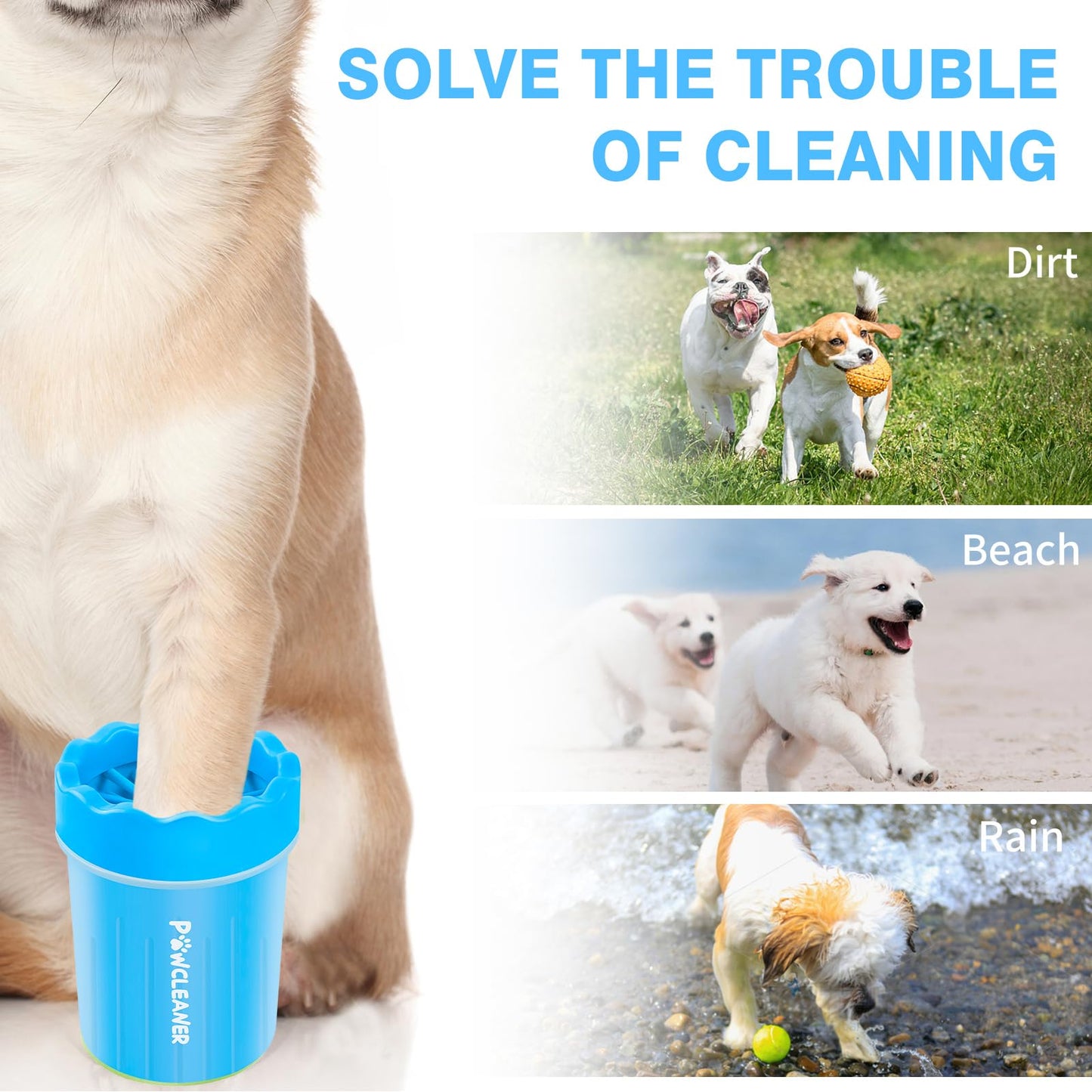 Comotech Dog Paw Cleaner, Portable Dog Paw Washer with 3 Absorbent Towels, Pet Cleaning Silicone Brush for Small Breed Dogs(Blue)