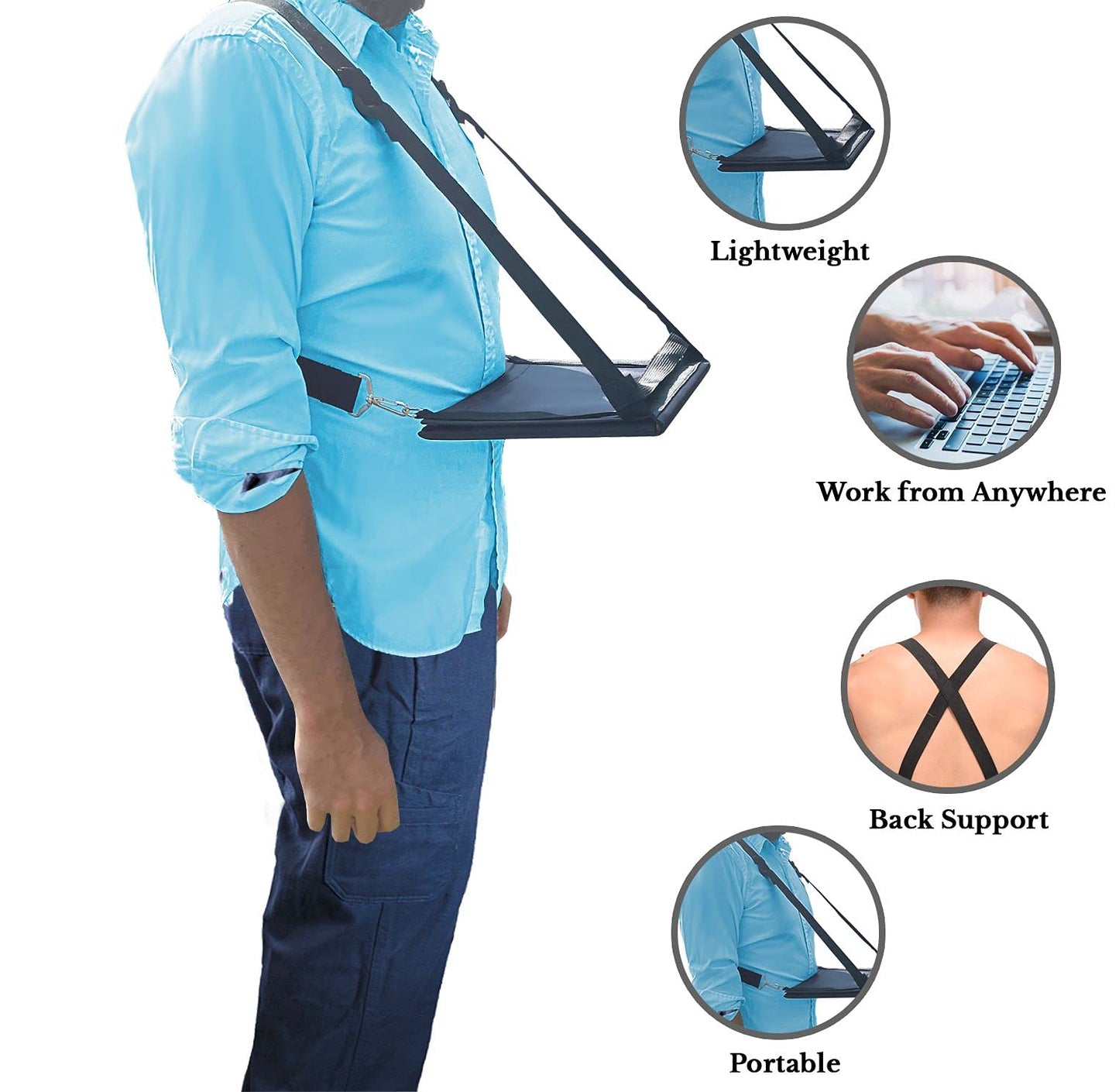 TopOffice Laptop Harness, Standing Laptop Harness, Mobile Walking Laptop Carrier, Adjustable Desk, Portable Laptop Stand, Hands Free Wearable Desk for Laptop (13") or Notebook