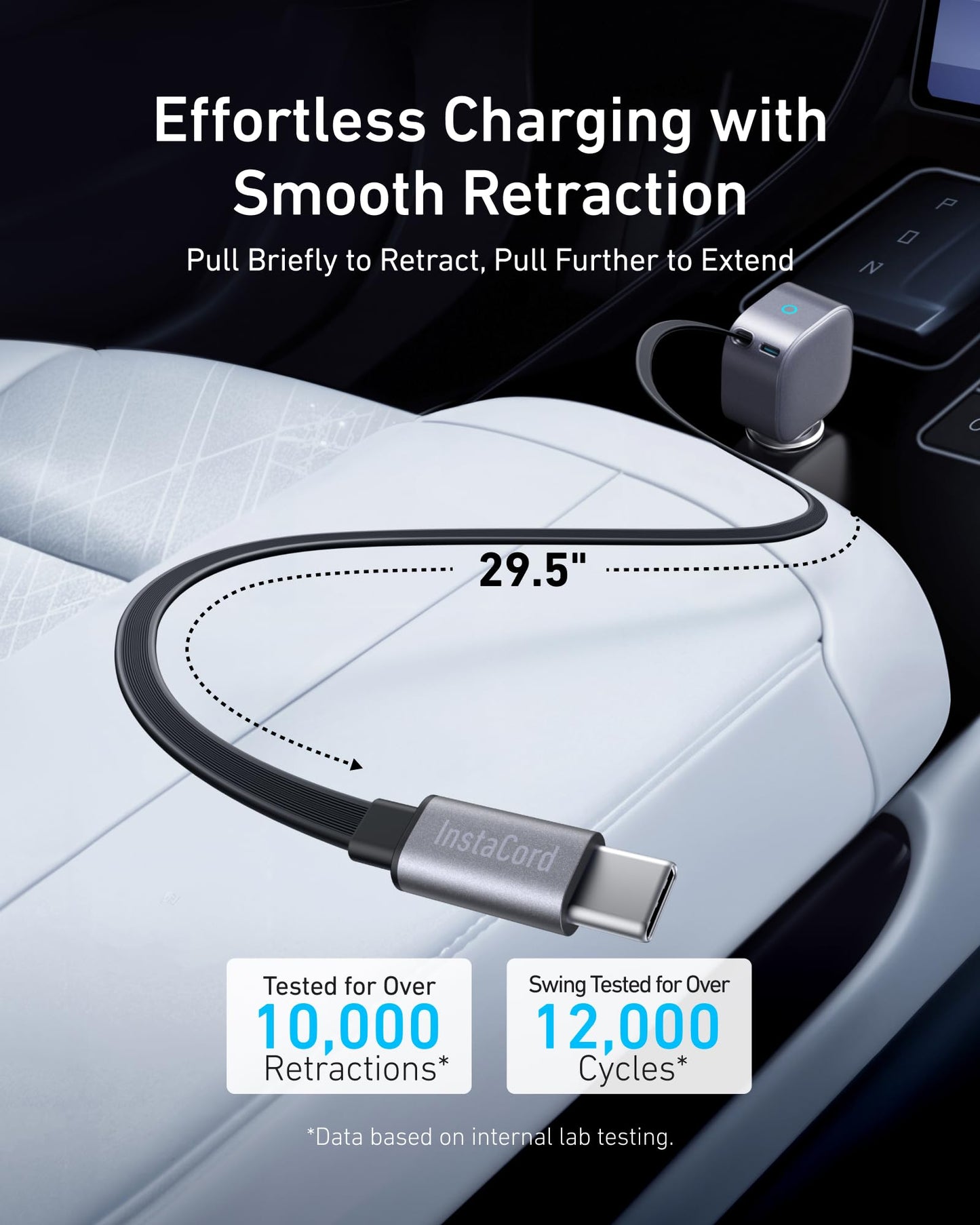 Anker USB-C Car Charger, 75W Max, Ultra-Compact, Type-C Fast Charger with Built-in Retractable USB-C Cable, Car Adapter for iPhone 16/15 Series, MacBook Pro/Air, iPad, Galaxy, AirPods, and More