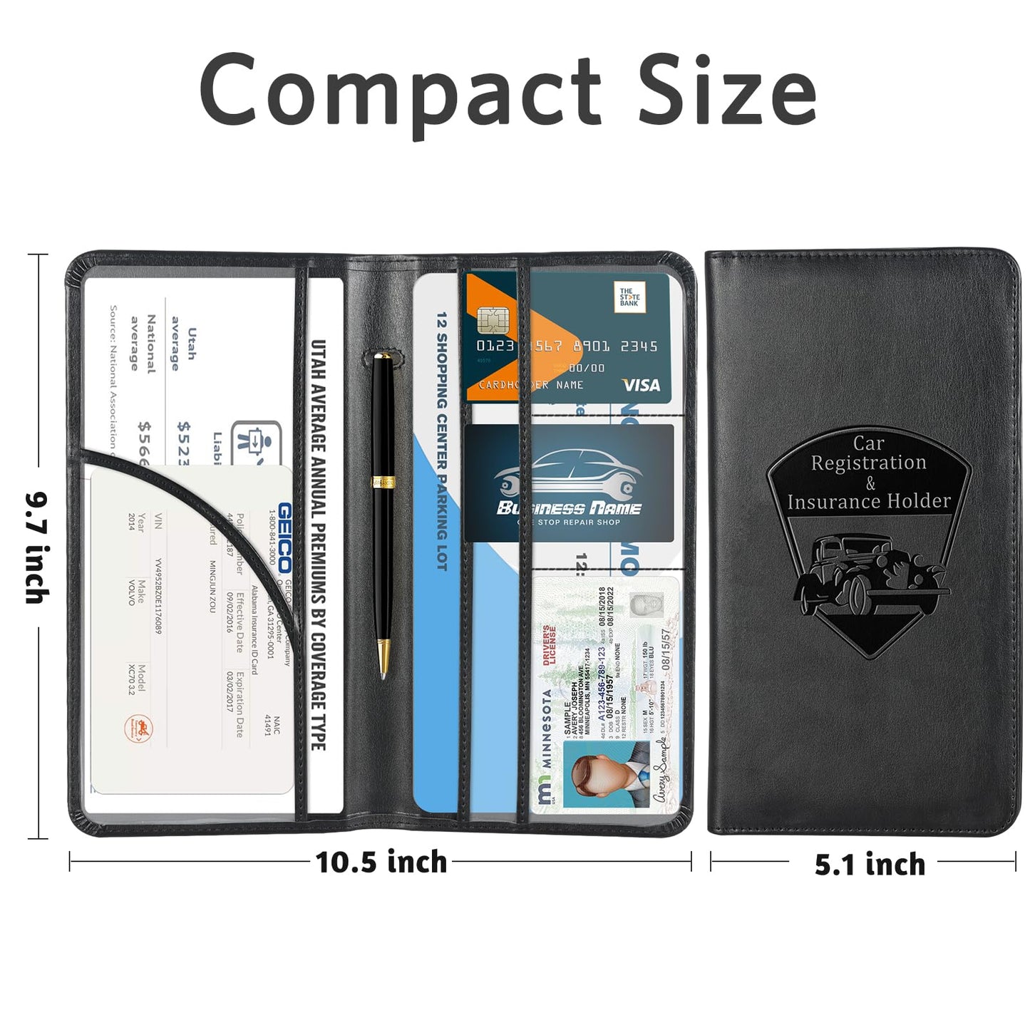 CoBak Car Registration and Insurance Holder - Vehicle Glove Box Car Organizer, Auto Truck Comparment Accessories Case for Essential Document, Driver License, Cards