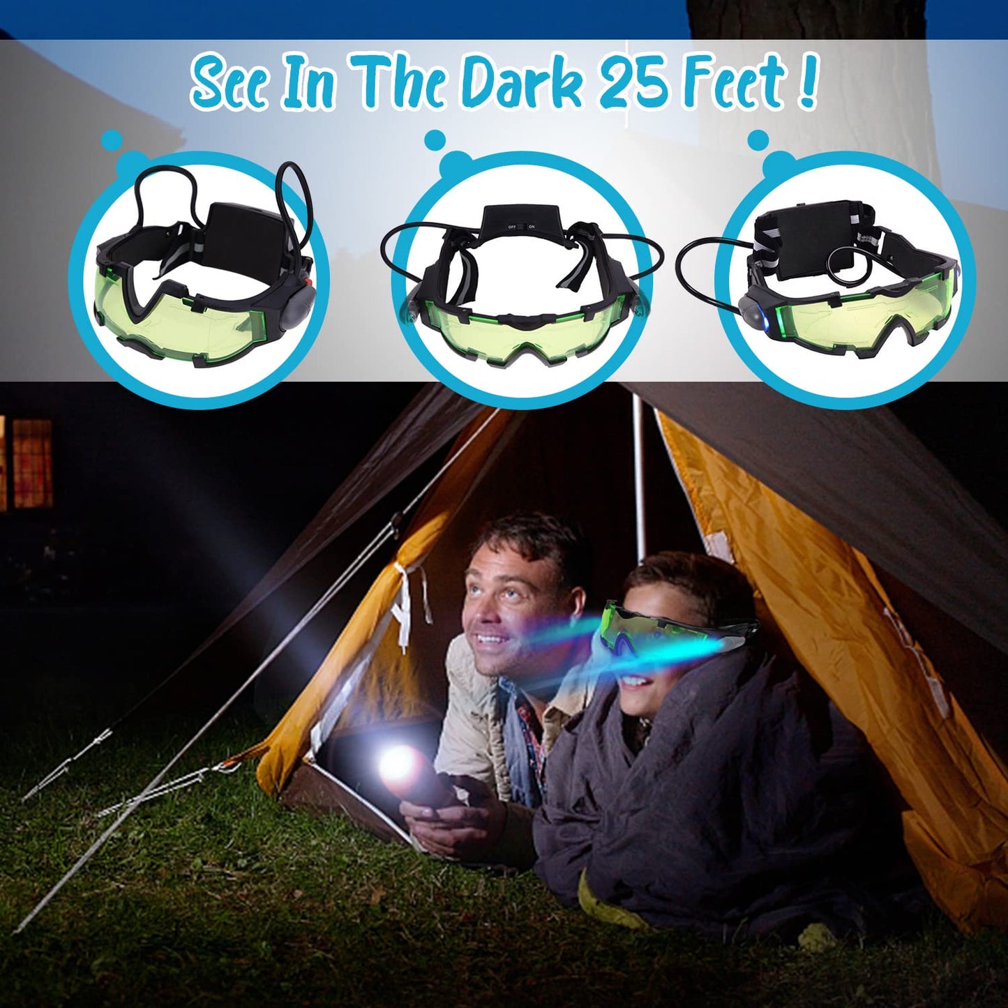 AGM Kids Night Vision Goggles, Adjustable Spy Gear Night Mission Goggles with Flip-Out Lights Green Lens