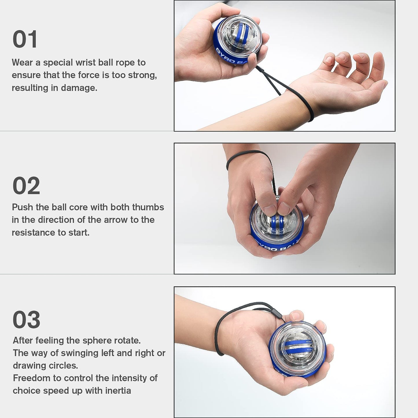 JIN BD Wrist Trainer Ball Auto-Start Strengthener Gyroscopic Forearm Exerciser Gyro for Strengthen Arms, Fingers, Bones and Muscles with LED Light,Blue