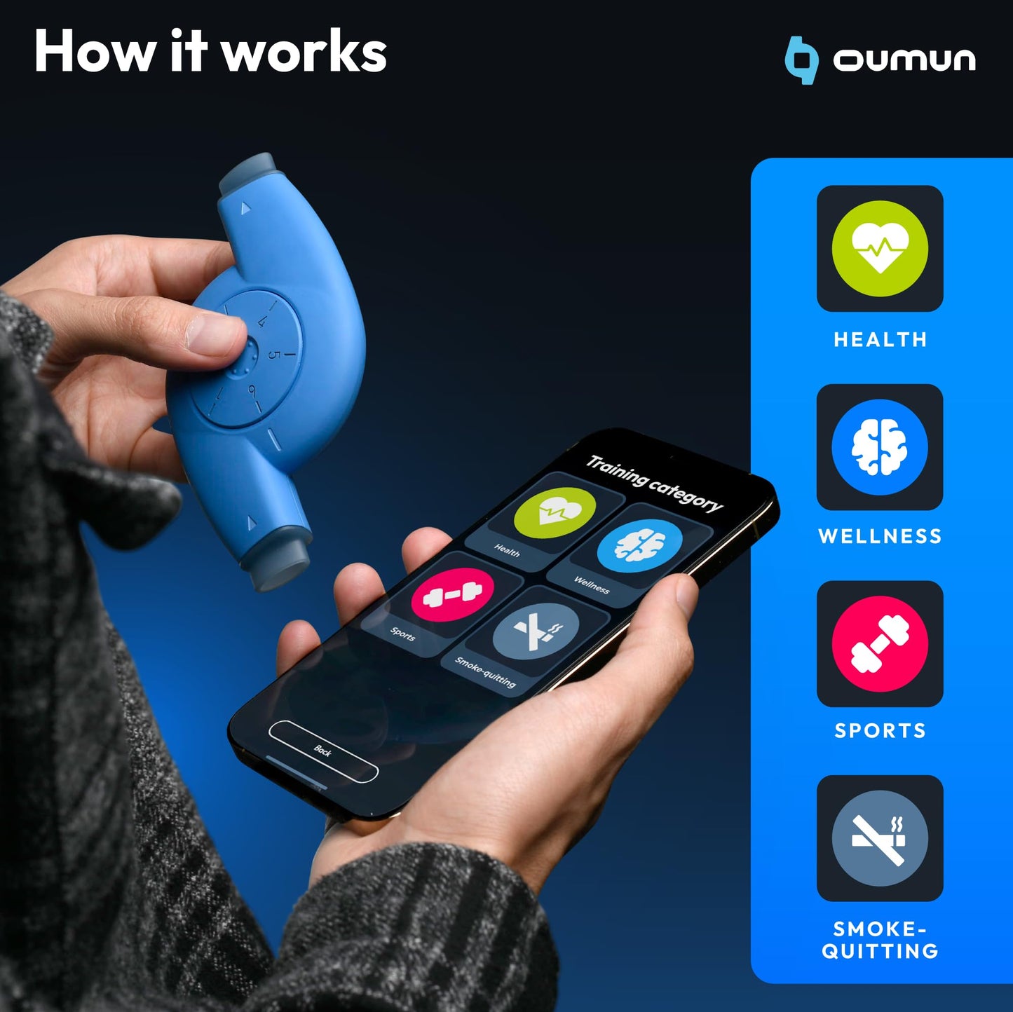 Oumua Smart Breathing Trainer | Lung Trainer with AI-Powered Oumua App | Lung Exerciser Device 30+ Training Protocols to Improve Wellbeing and Athletic Perfrormance