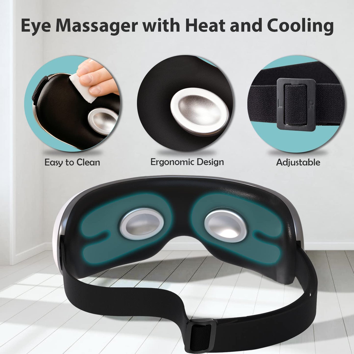 fmlave Eye Massager with Heat and Cooling for Migraines, Dry Eyes, Dark Circles, Rechargeable Bluetooth Music Heat Cold Eye Massager Improve Sleeping - Great Gifts for Woman and Man (White)