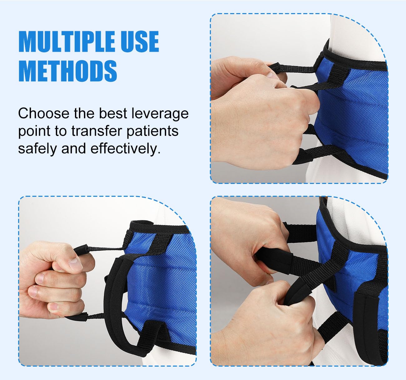 Gait Belt for Senior with 7 Handles, Rhino Valley 59" Anti-Slip Gate Belts Medical for Elderly, Transfer Belt with Quick Release Buckle, Elderly, Physical, Handicap, Bariatric Therapy, Blue & Black