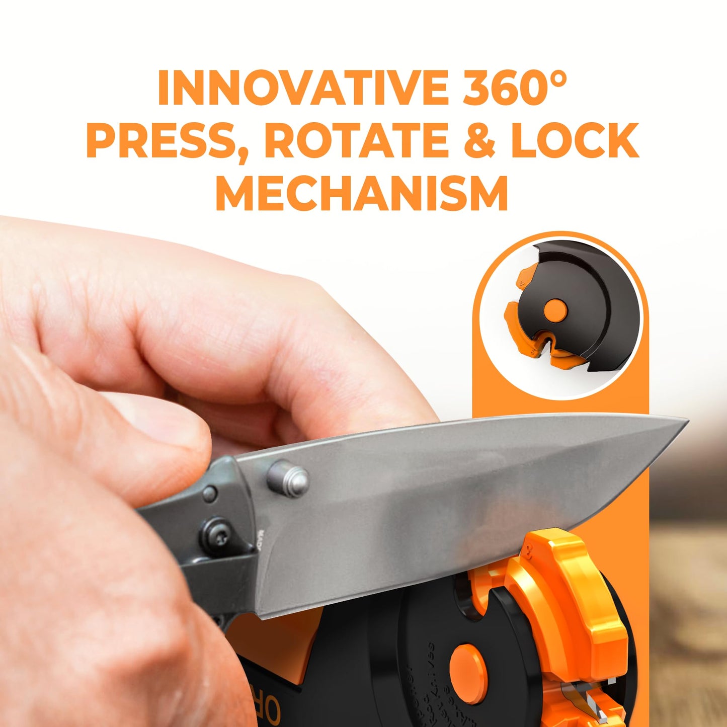 Orange Ninja All-in-1 Garden Tool & Knife Sharpener for Lawn Mower Blade, Axe, Hatchet, Machete, Pruner, Hedge Shears by Sharp Pebble