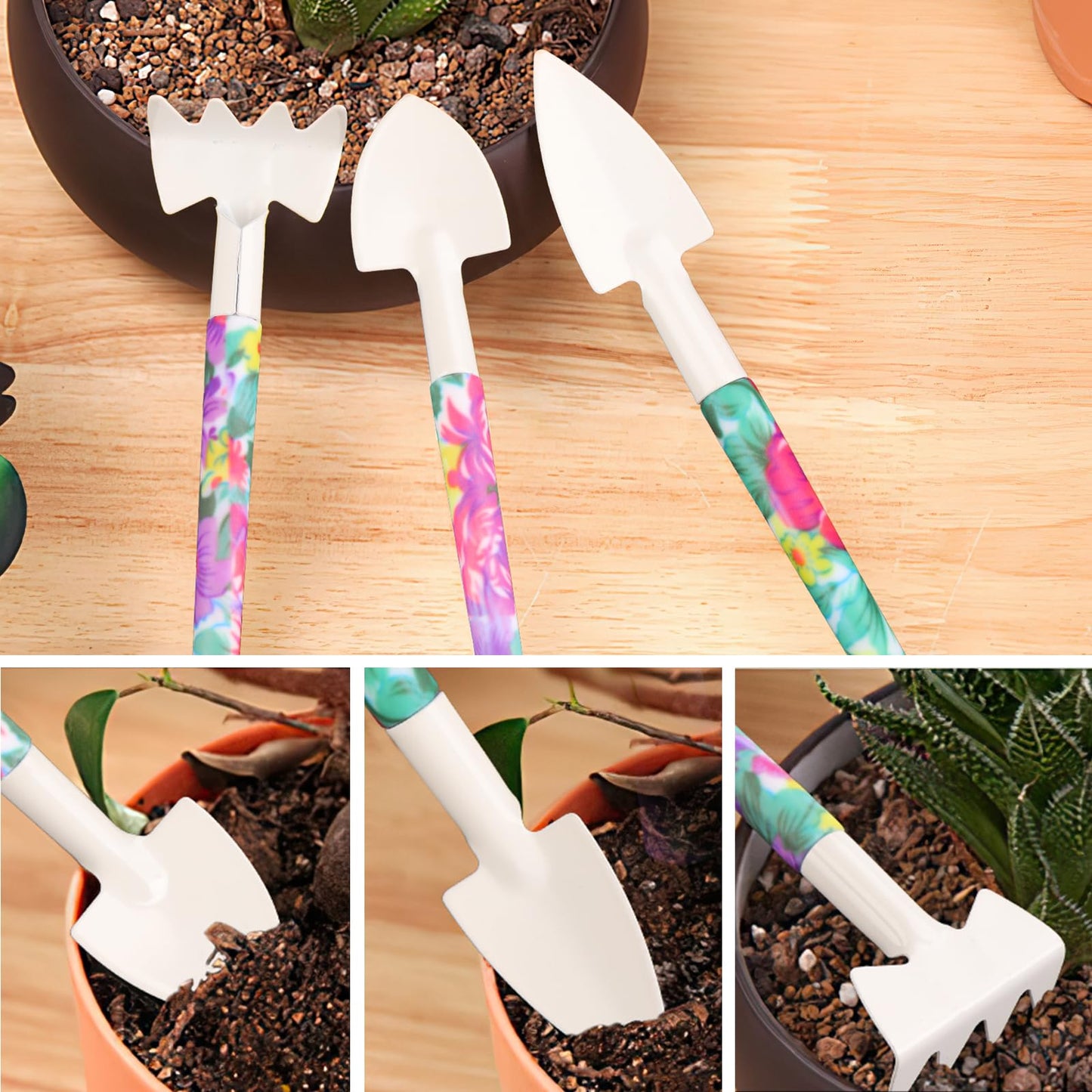 Garden Tools Set, JUMPHIGH 10 Pieces Gardening Tools with Floral Print, Ergonomic Handle Trowel Rake Weeder Pruner Shears Sprayer, Garden Hand Tools with Carrying Case Gardening Gifts for Women