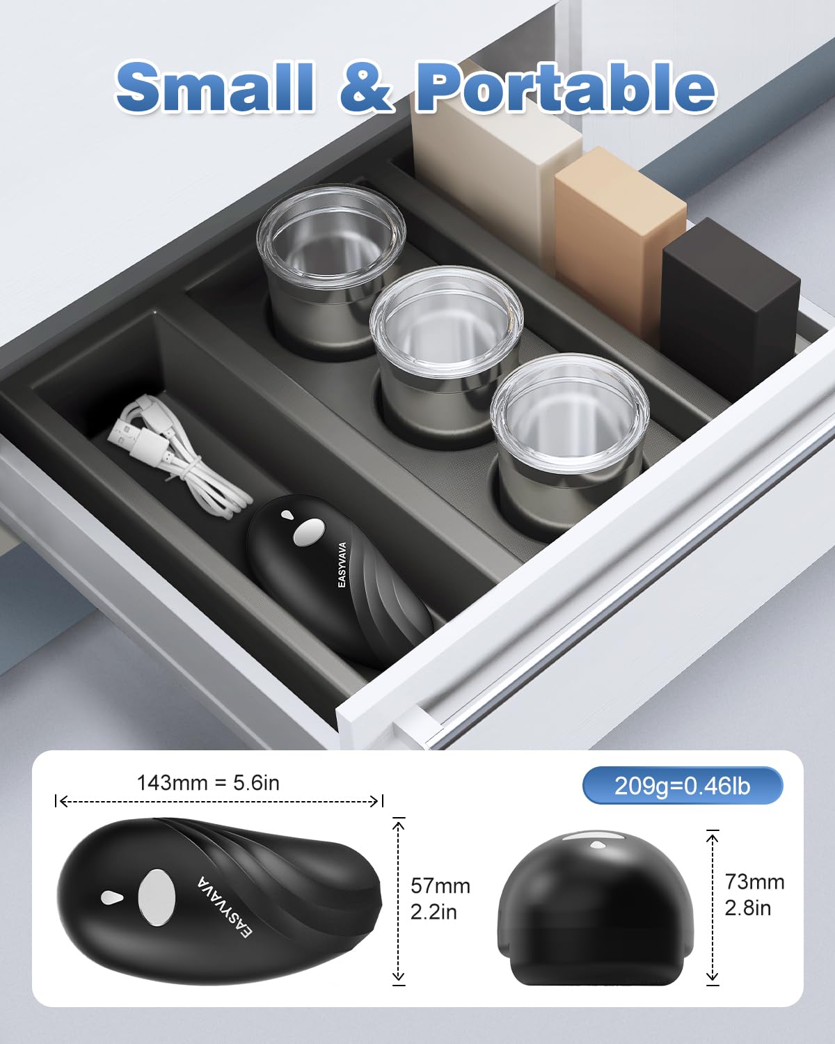 Easyvava Rechargeable Electric Can Opener for Seniors, One-Touch Automatic Can Openers Smooth Edge for Kitchen,with 2000mAh Battery,Handsfree Portable for Any Size Cans (Black)