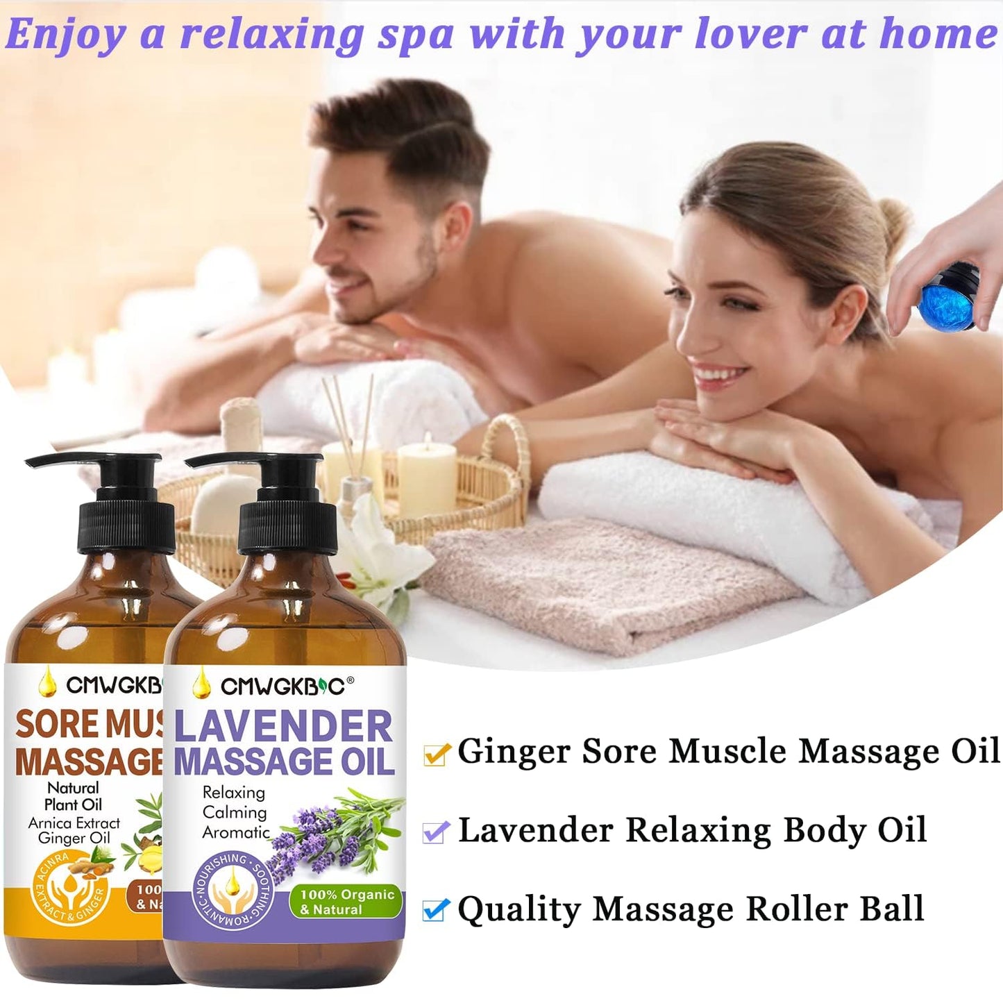 Massage Oil for Massage Therapy,Lymphatic Drainage-Ginger Oil Sore Muscle Arnica Oil &Lavender Oil Relaxing Massage Oils for Date Night,Massage Ball,Mothers Day Gifts for Wife,Women, Gifts for Him Her