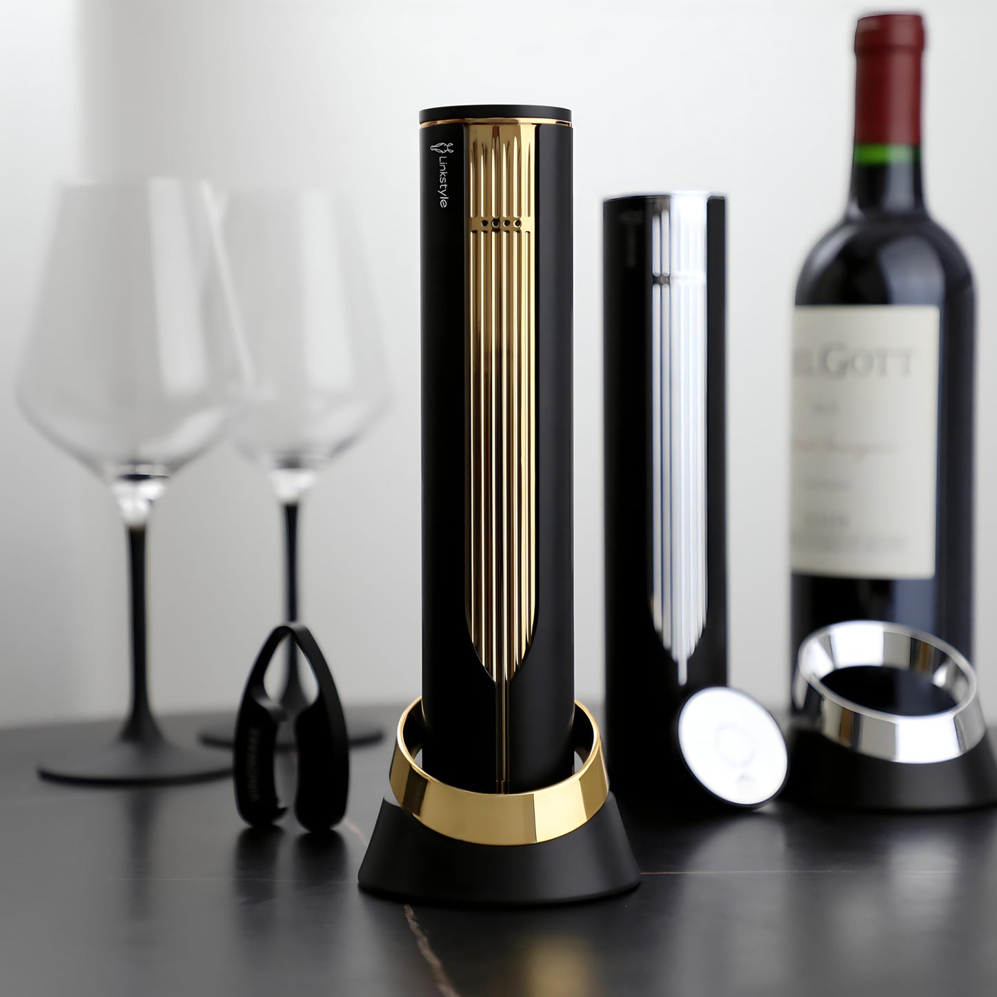OPENERO Electric Wine Opener — Luxurious Automatic Wine Corkscrew Electric with Charging Base and Steel Foil Cutter, Wine Gifts For Women Men (Gold) By LINKSTYLE