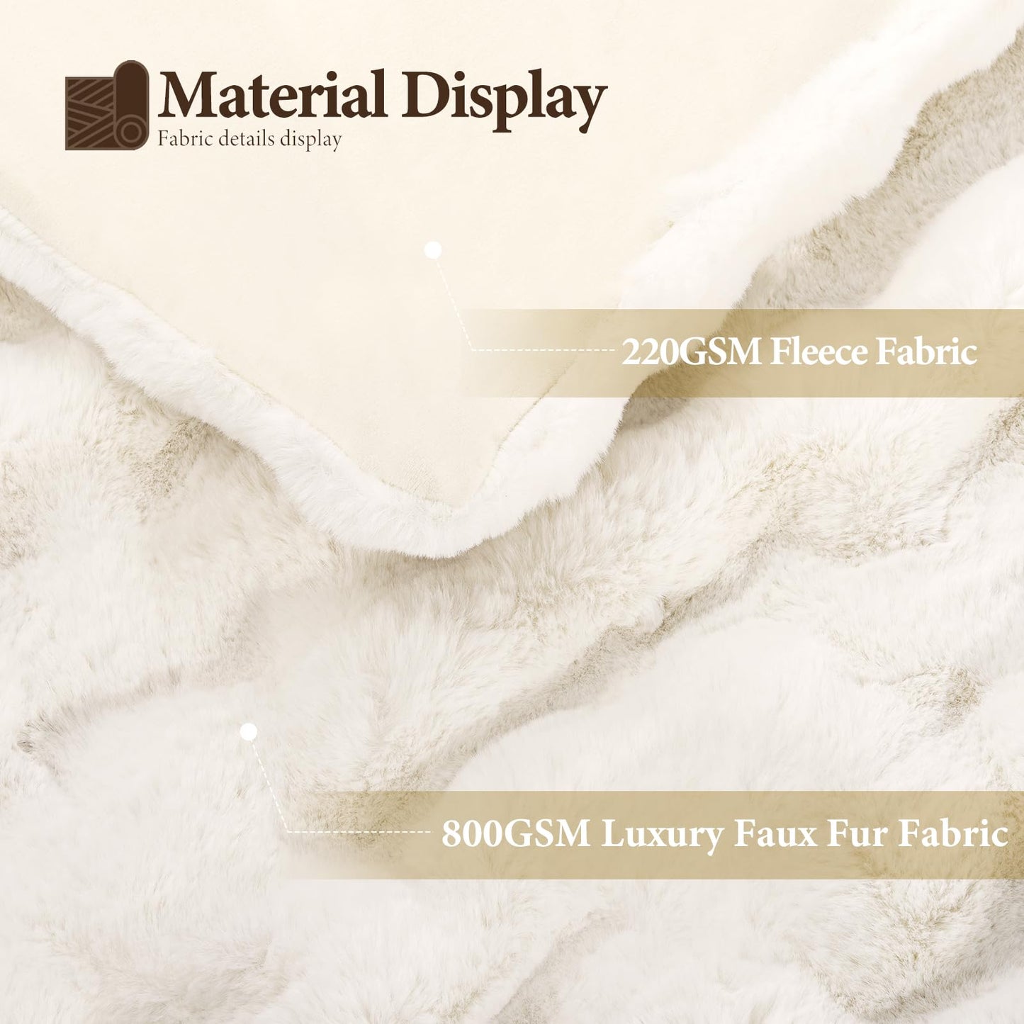 Touchat Luxury 1000GSM Faux Rabbit Fur Throw Blanket, Super Heavy Warm Cozy Blankets for Couch Bed Sofa, Bubble Plush Fuzzy Elegant Soft Reversible Mink Blanket for Living Room Bedroom, Cream White