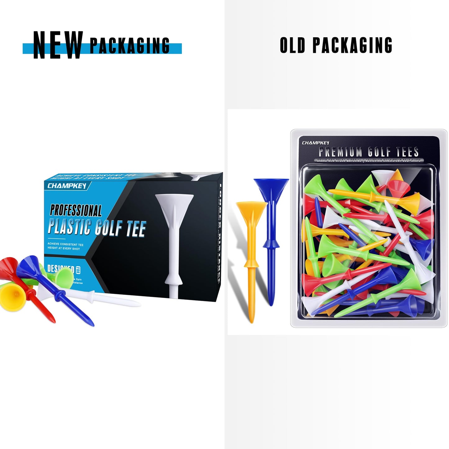 CHAMPKEY 3-1/4" Premium Plastic Golf Tees|Excellent Durability and Stability Tees | Choose Between 25 Pack and 50 Pack