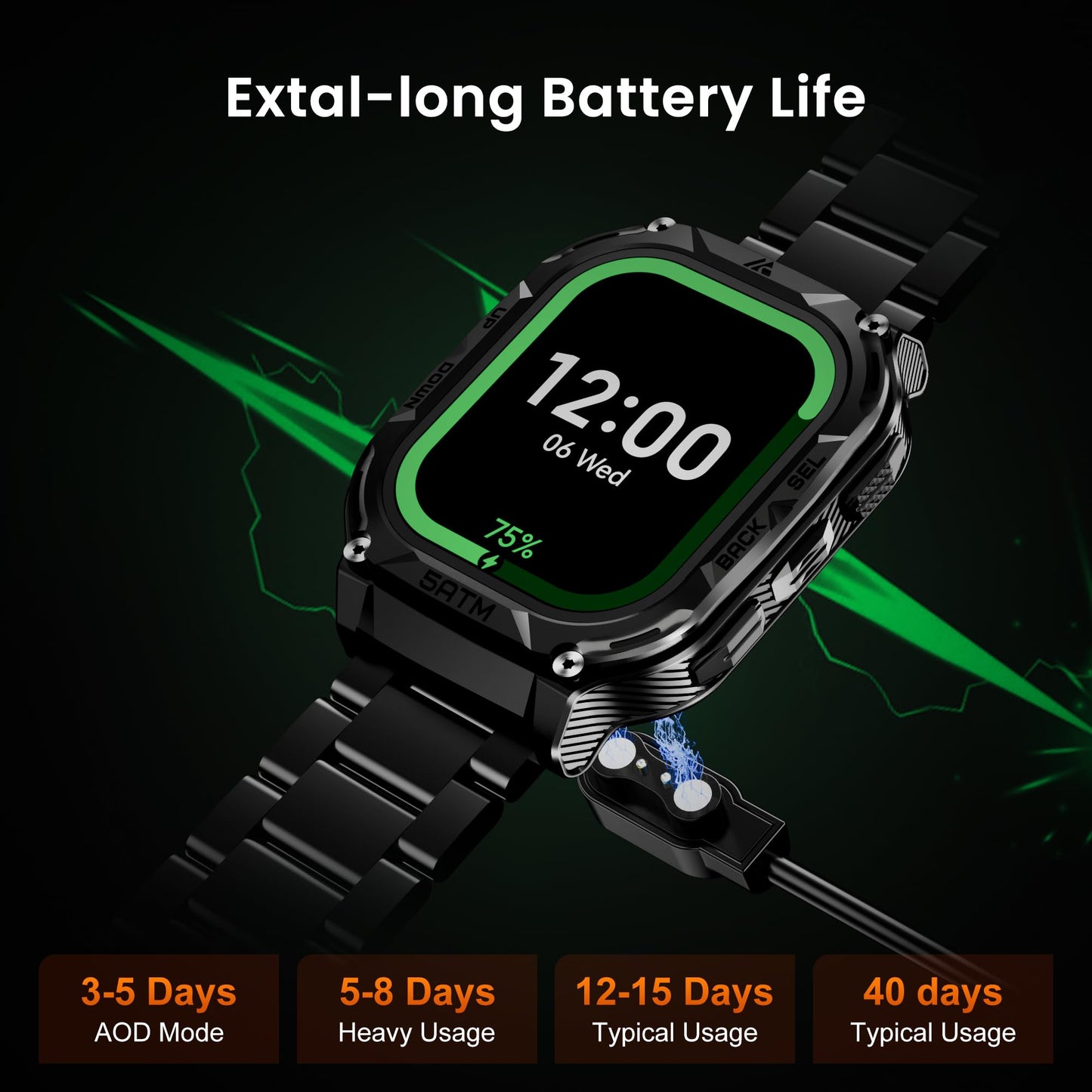 AMAZTIM GPS Smart Watch for Men, 6 Satellite Positioning, Compass, Stainless Steel Body, 50M Waterproof, 480mAh Extra-Large Battery, Answer/Make Call, 1.96" AMOLED Screen, Compatible for Android iOS