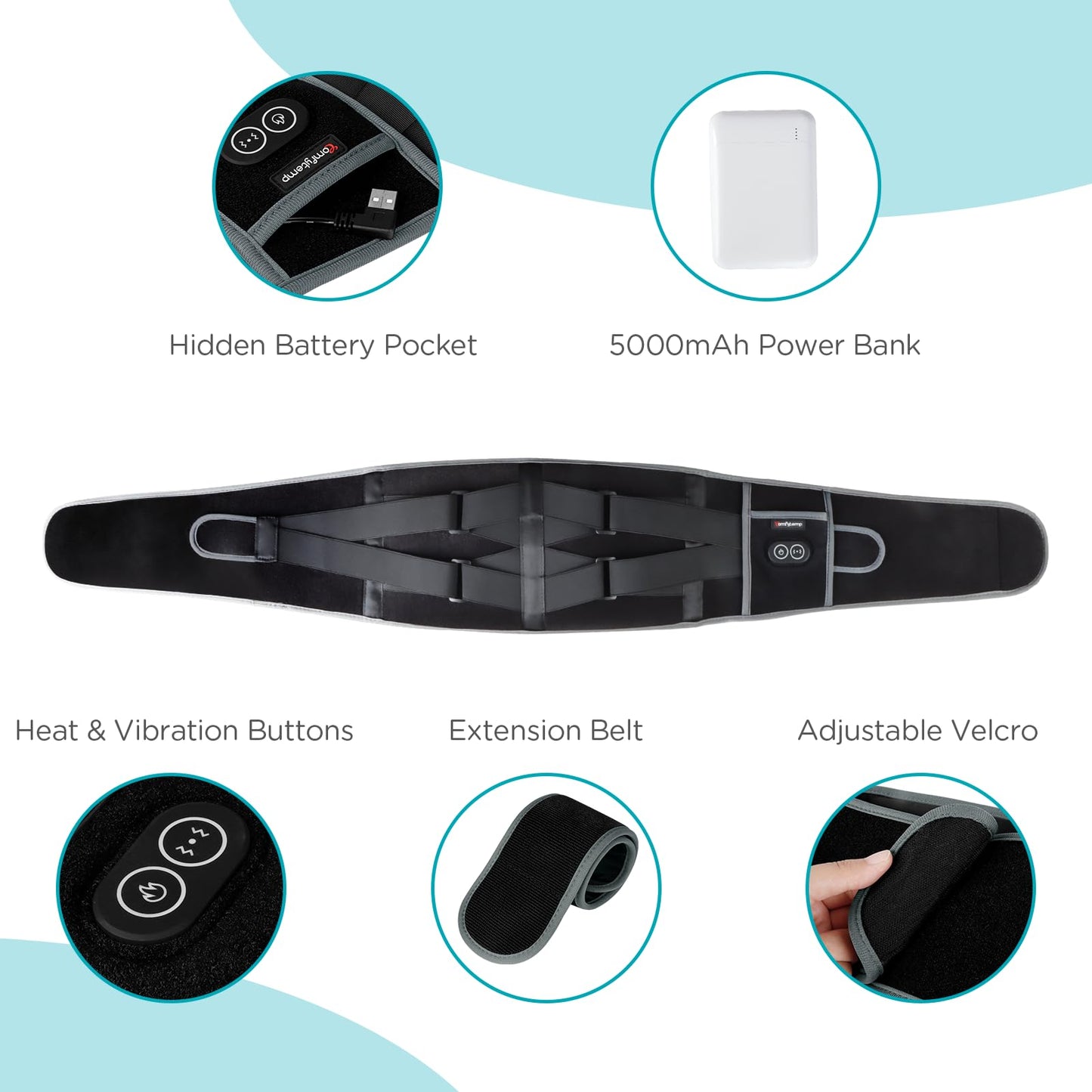 Comfytemp Cordless Heating Pad with Massager for Back Pain Relief, Portable Lower Back Massager FSA HSA Eligible Wearable, Mothers Day Gifts, Birthday Gifts for Women Men Mom Dad, 3 Heat, Auto-Off 58"