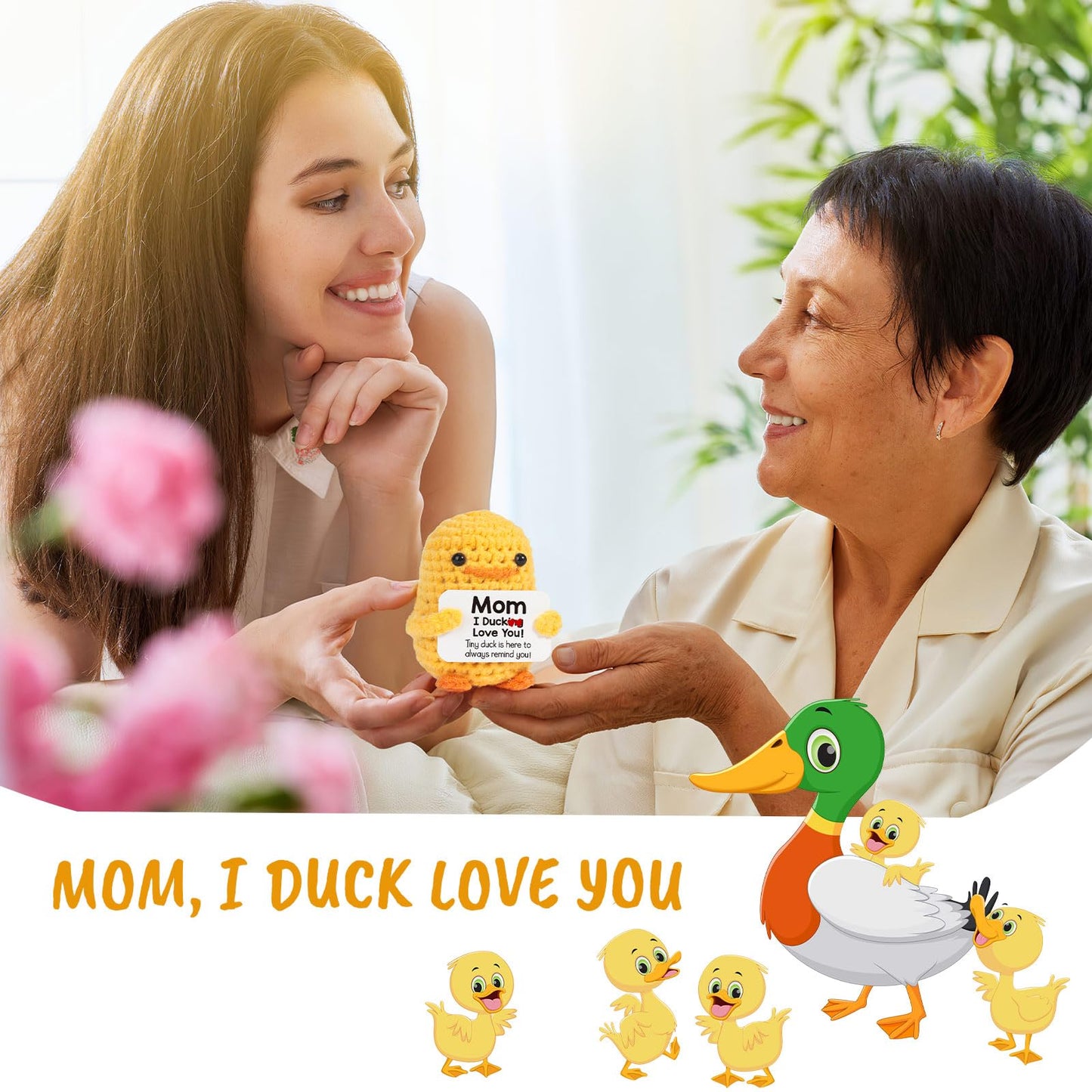 MBL Gifts for Mom Mothers Day - I Duck Love You Mom, Handmade Crochet Funny Cool Cute Small Duck Unique Presents for Birthday Mama Bonus Step Mother Mother's Stocking Stuffers