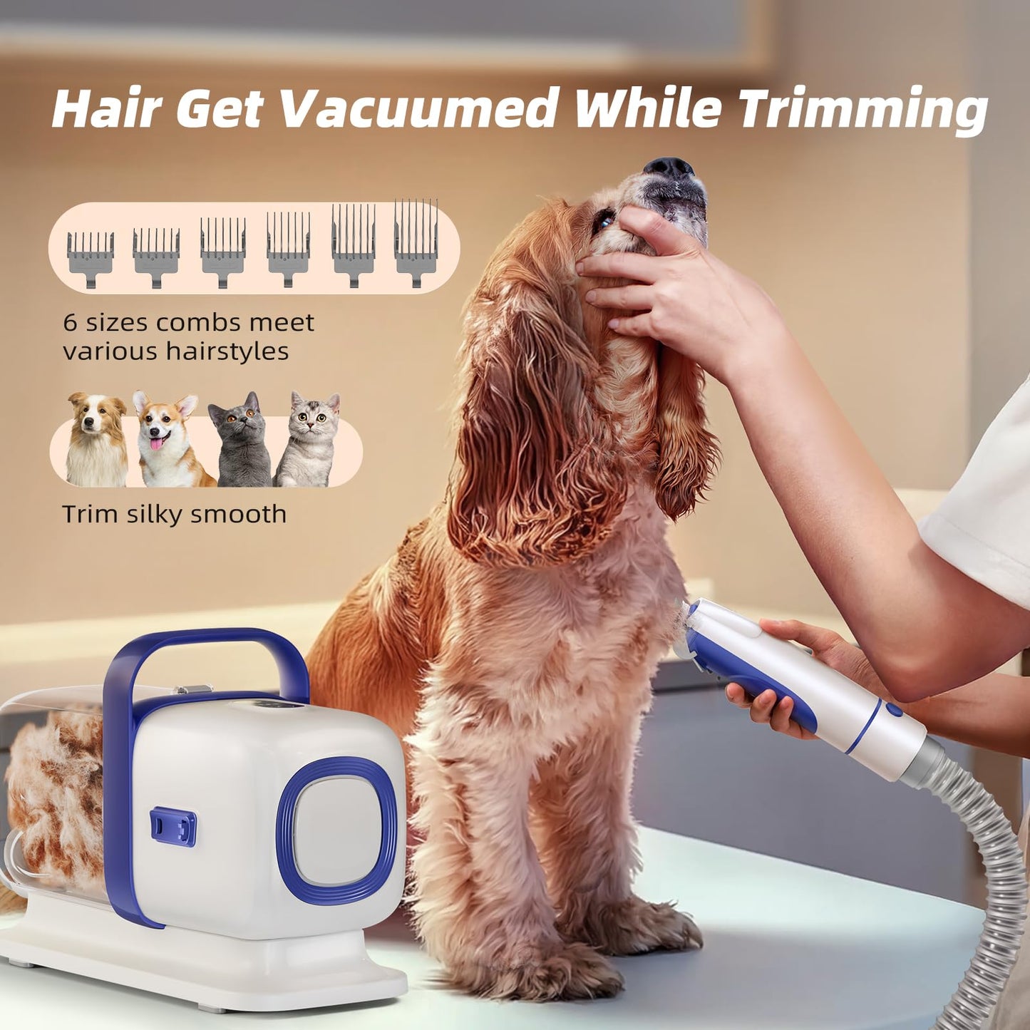 buenkee Dog Grooming Kit with Pet Grooming Vacuum, Dog Clipper, Pet Shedding Brush, Cleaning Tool in 1, Low Noise Dogs Vacuum for Cats