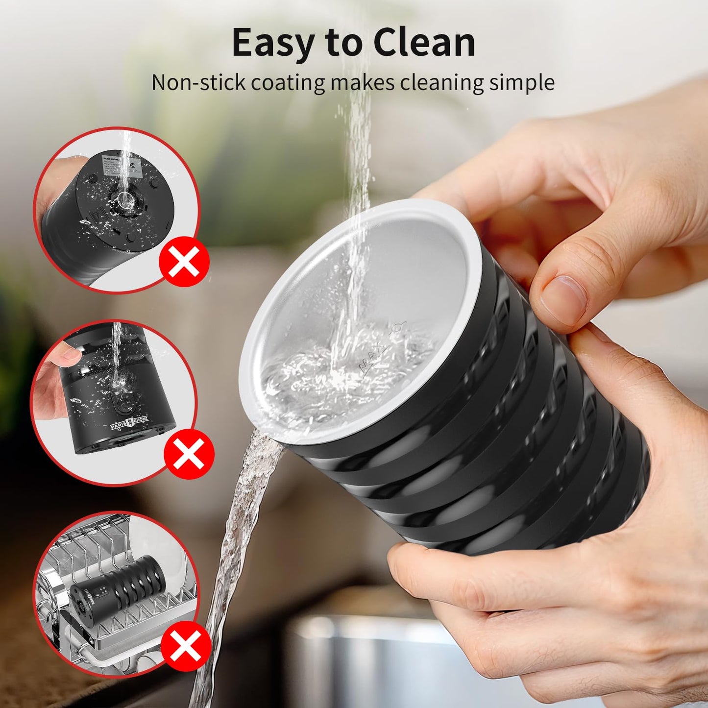 Paris Rhône Milk Frother, 4-in-1 Milk Steamer and Frother, Hot & Cold Foam Milk Warmer with Temperature Control, Auto Shut-Off Frothers for Coffee, Latte, Cappuccino, Macchiato