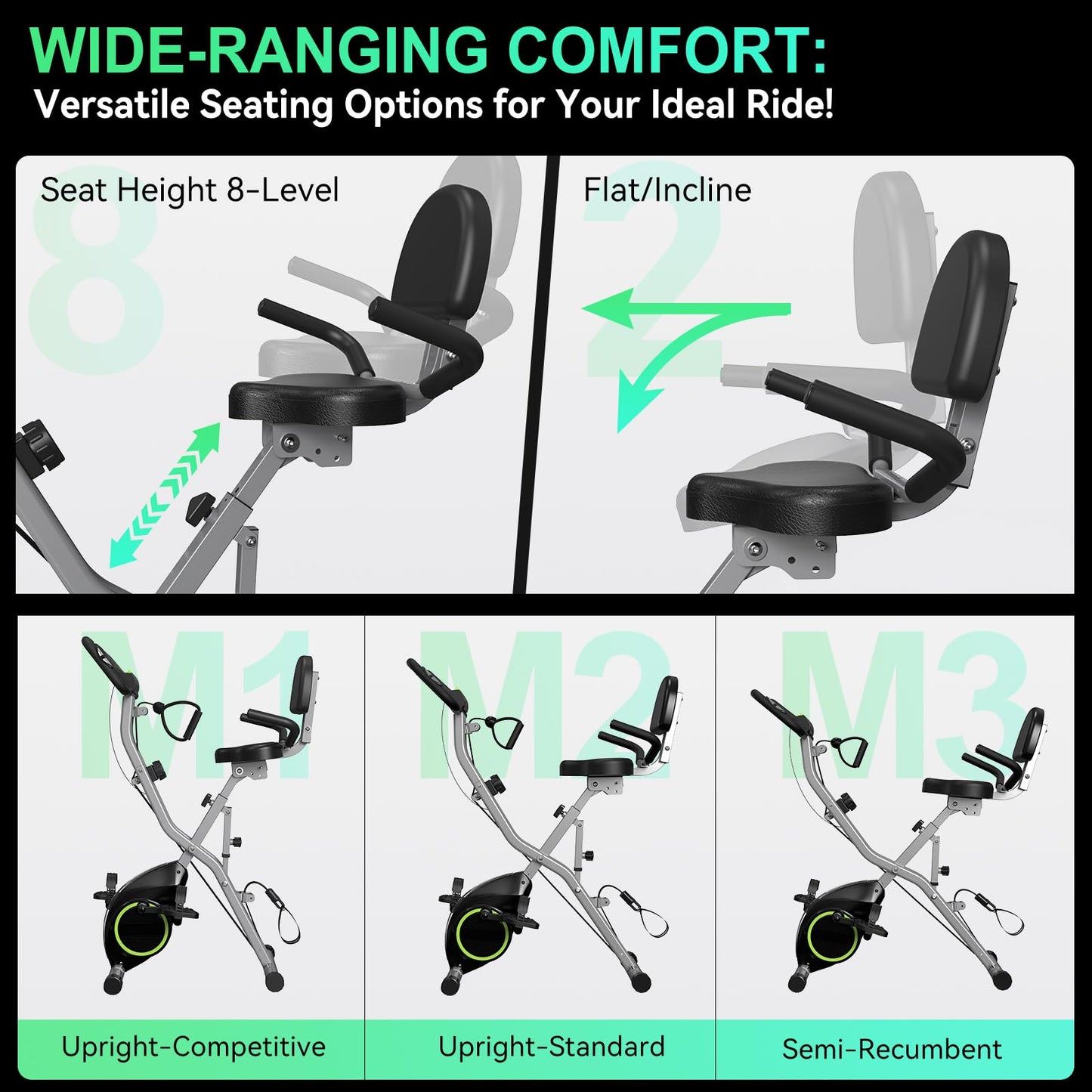 Foldable Exercise Bike Stationary Bikes for Home, 5 IN 1 Indoor Workout Bike, with 16-Level Quiet Magnetic Resistance, 6.6 LBS Flywheel and 300LBS Capacity, 2025 Designed 817 X-bike